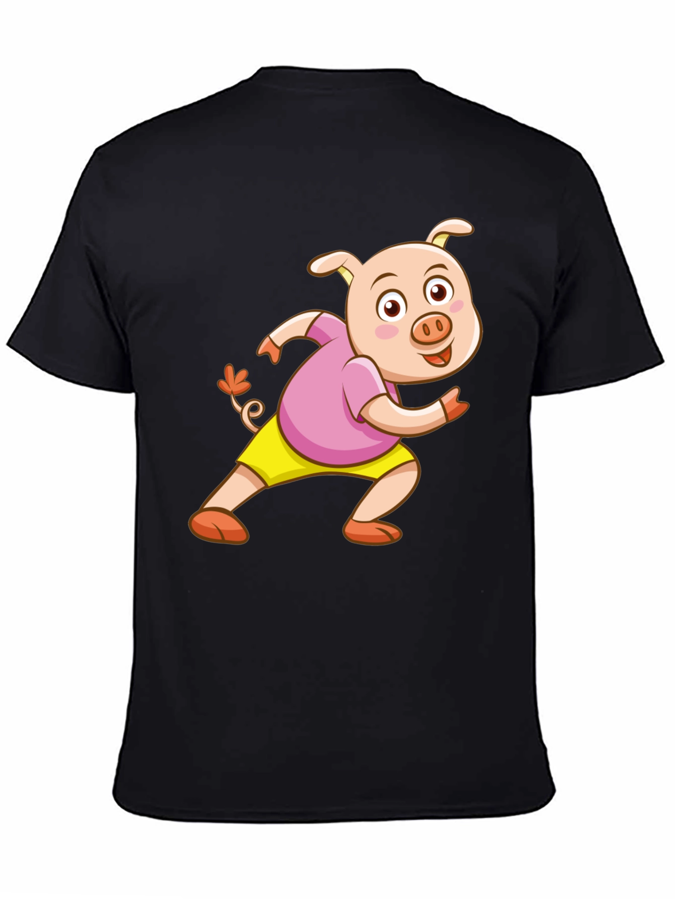 Black Cartoon Pig Black T-Shirt view 4