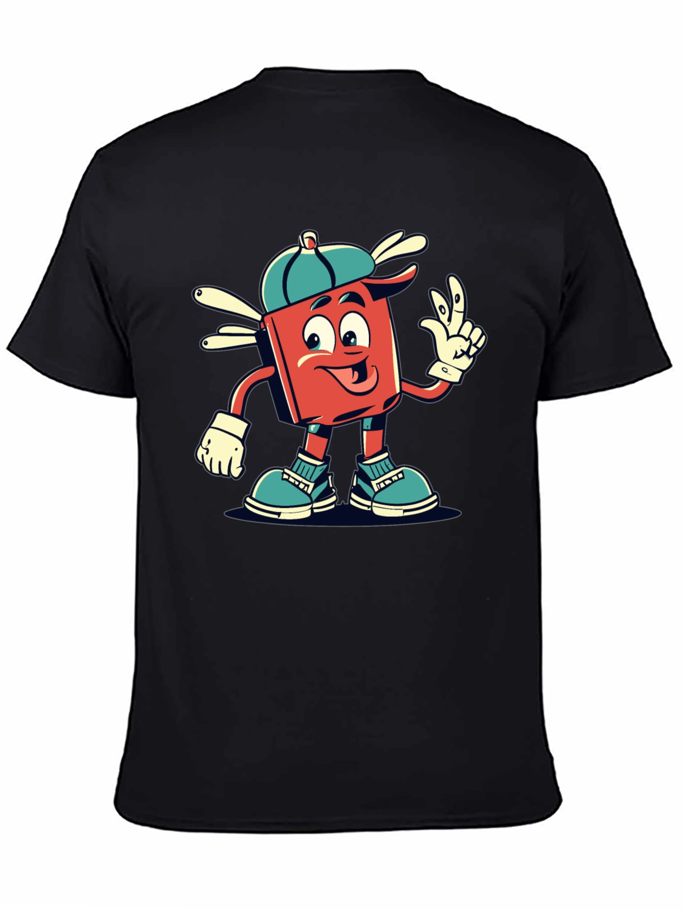 Black Retro Cartoon Graphic Tee - Cool Character Design view 4