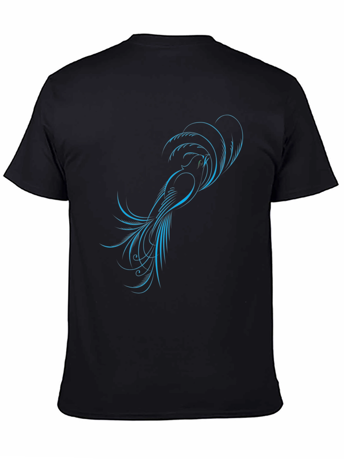 Black Stylish Black T-Shirt with Blue Bird Design view 4