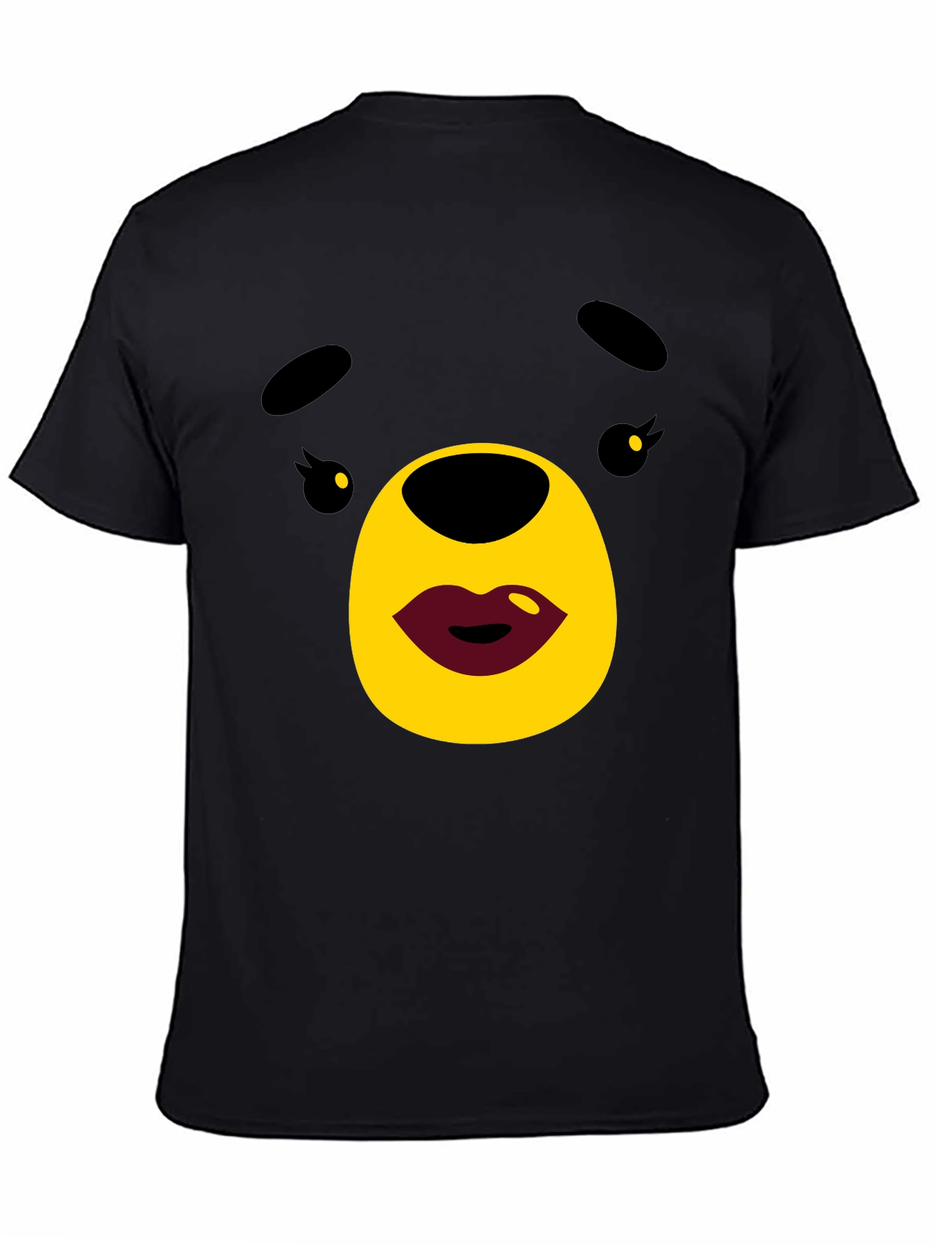 Black Cute Cartoon Bear Graphic Black T-Shirt view 4
