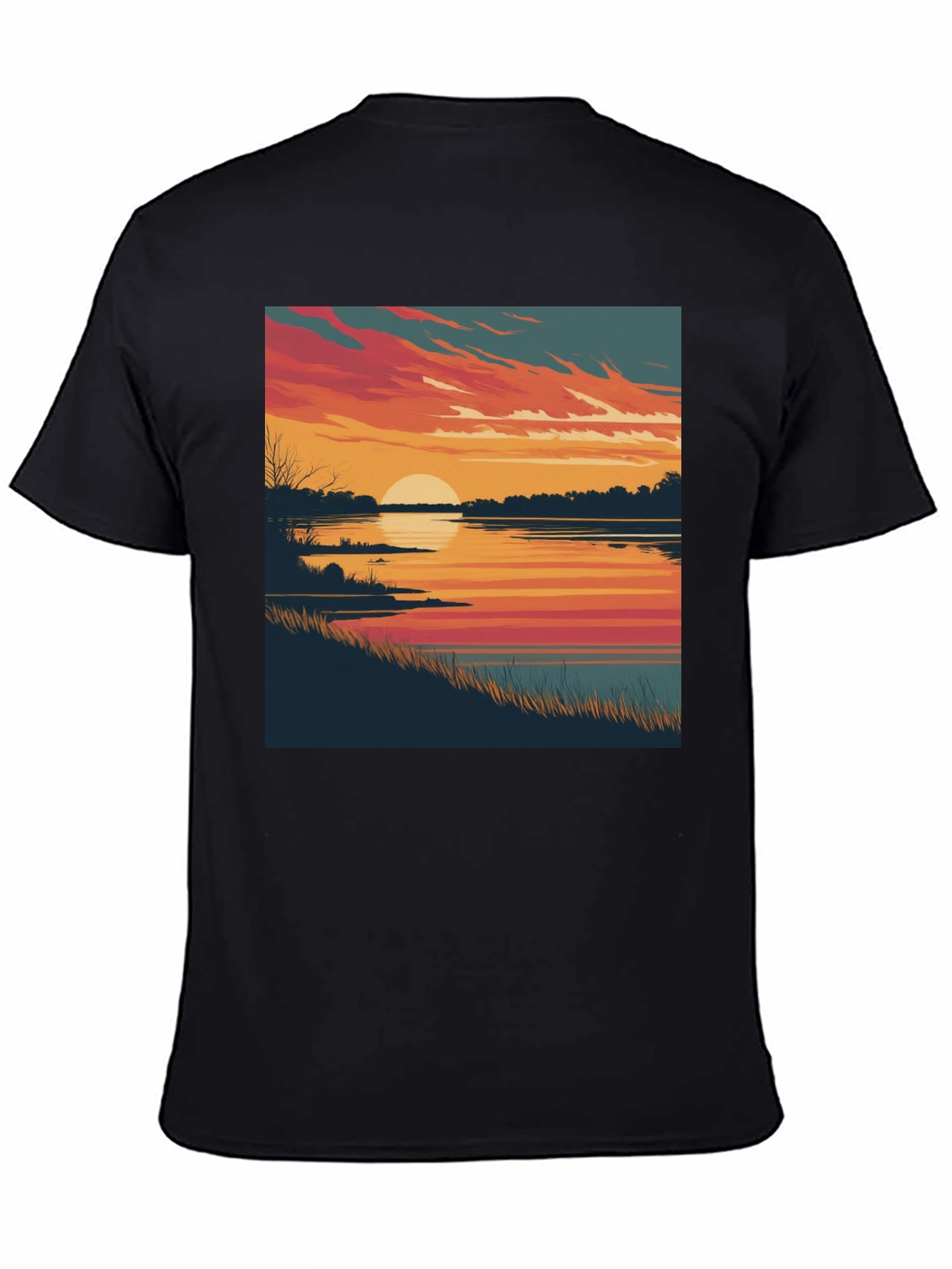 Black Sunset Lake Graphic Tee - Black Cotton Blend Comfort view 4