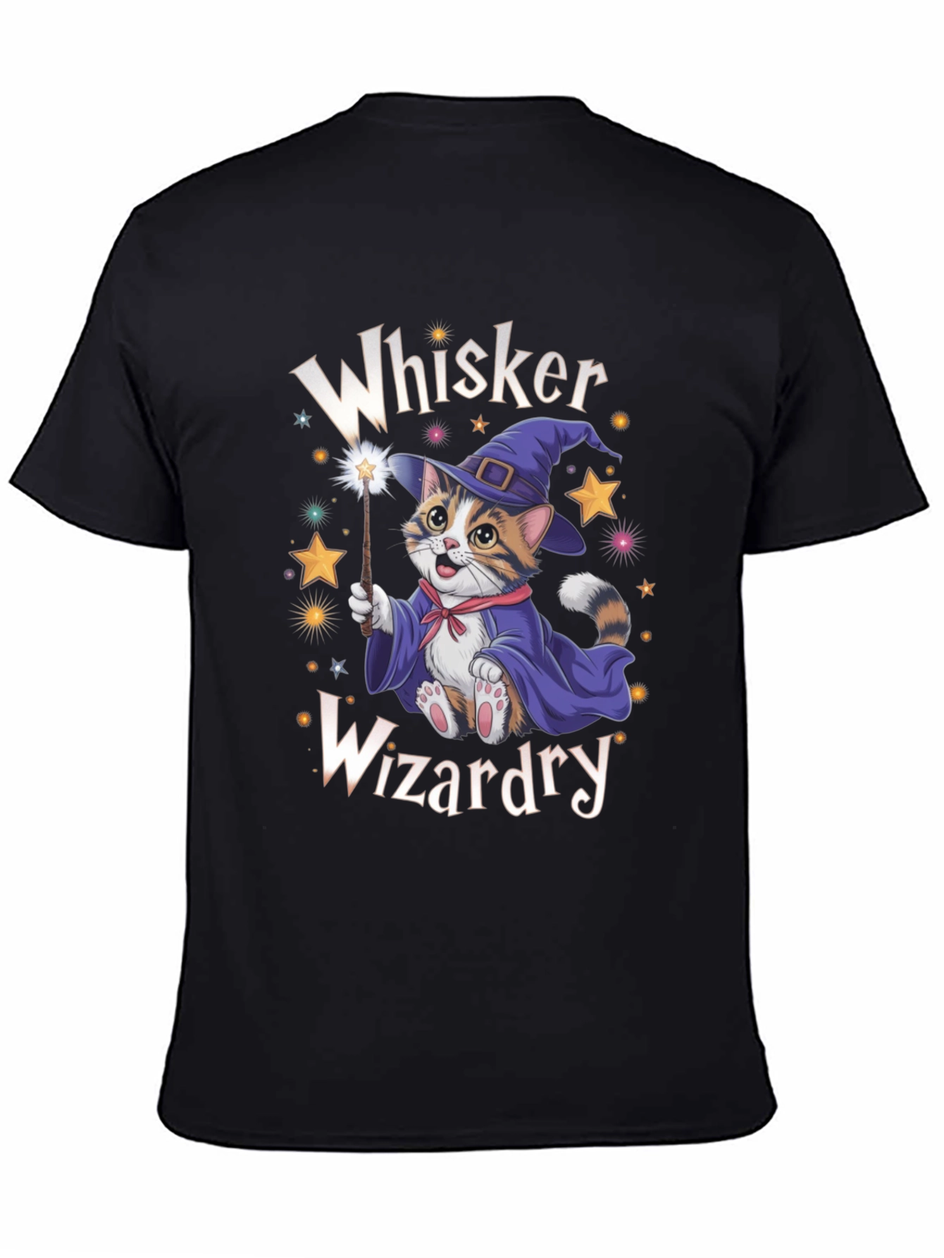 Black Whiskers Wizardry Cat T-Shirt view 4