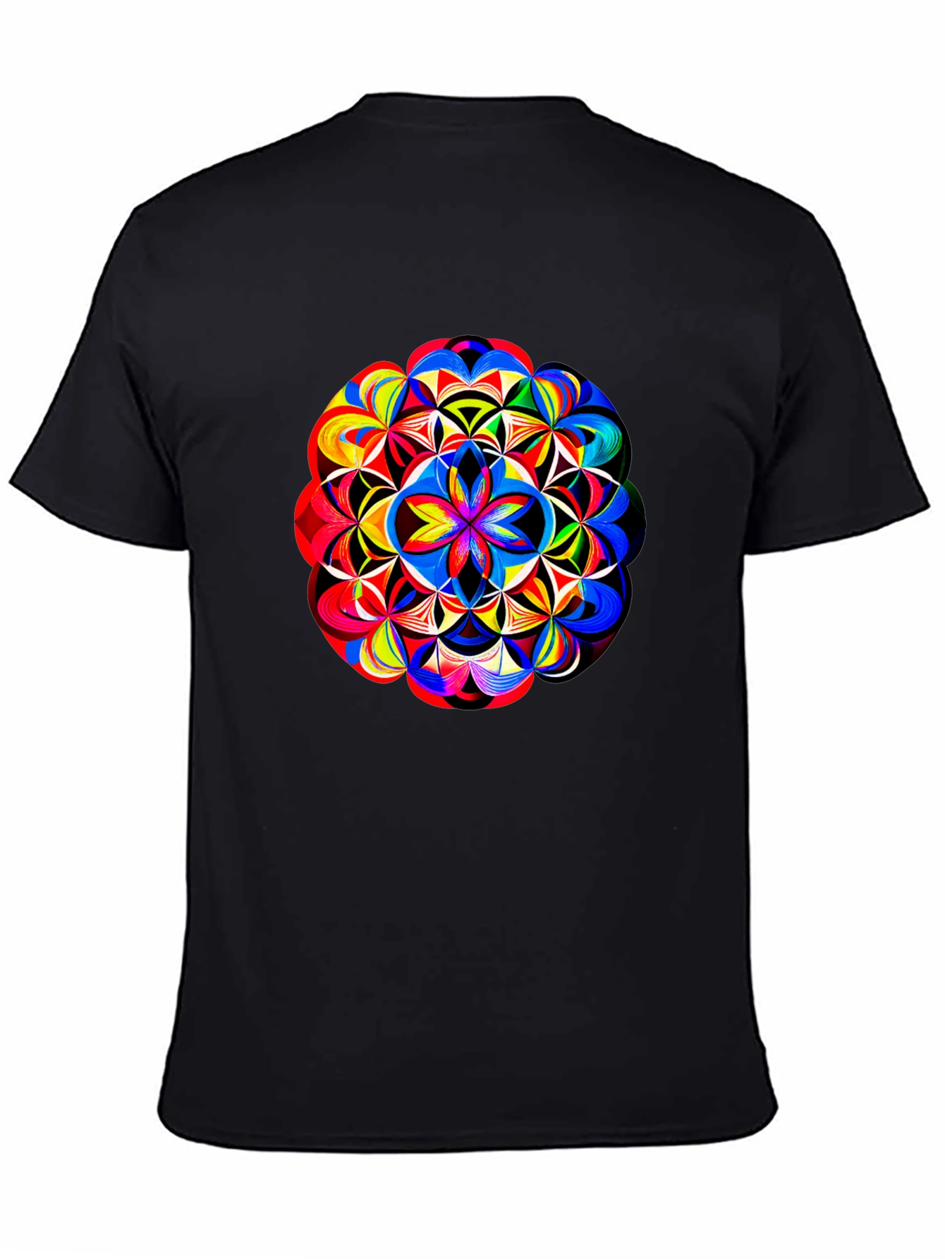 Black Vibrant Geometric Mandala Print Black T-Shirt view 4