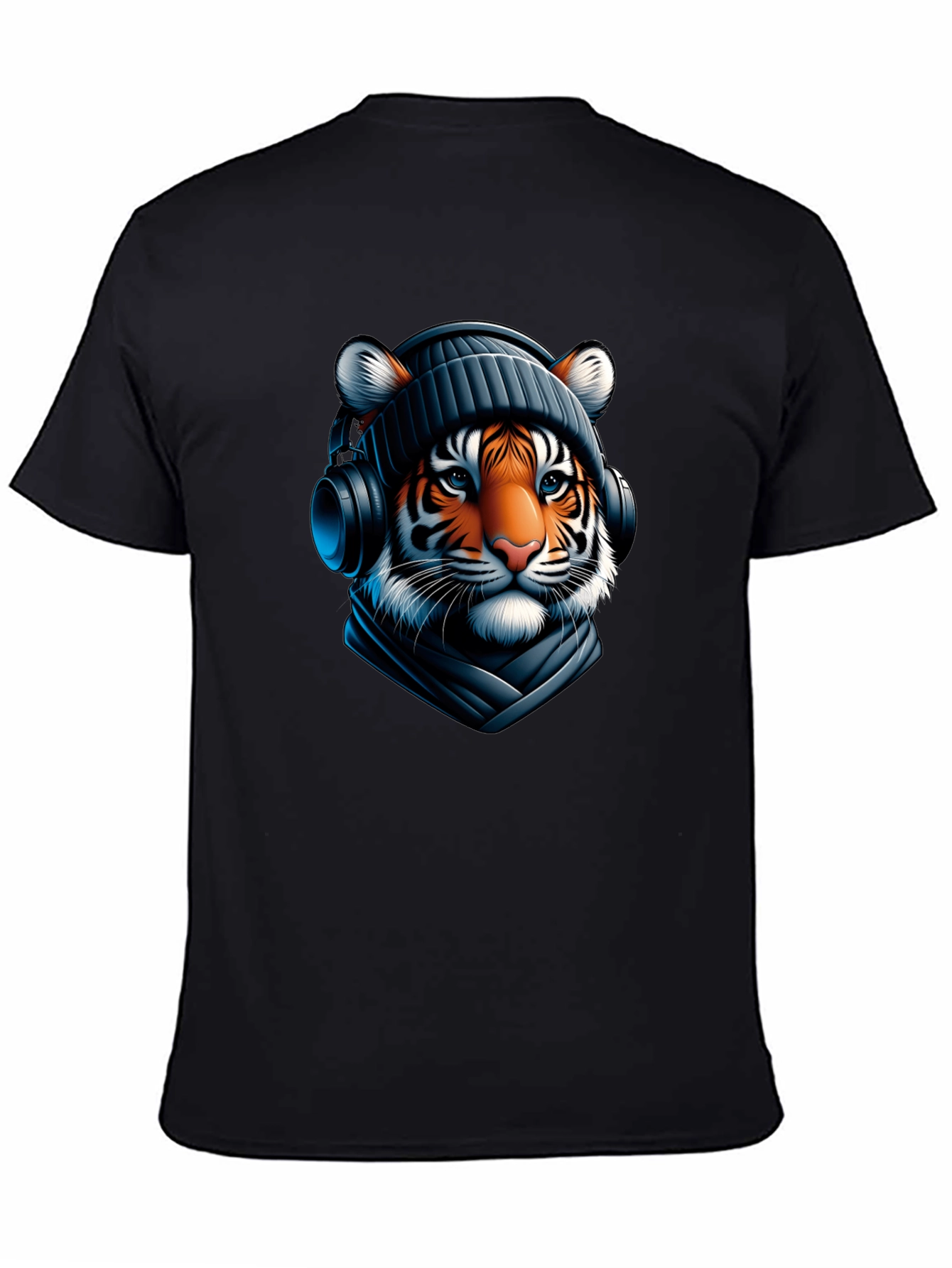 Black Tiger with Headphones Graphic Tee view 4