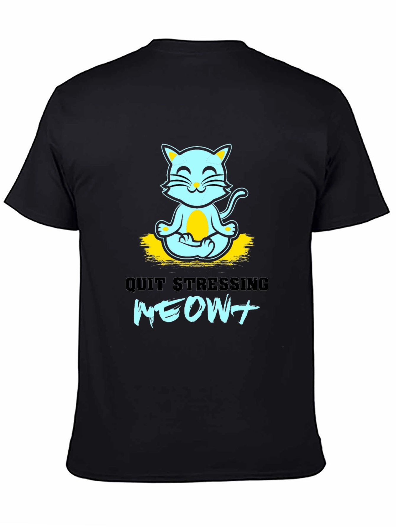 Black Meditating Cat Graphic Tee - Quit Stressing Meow! view 4