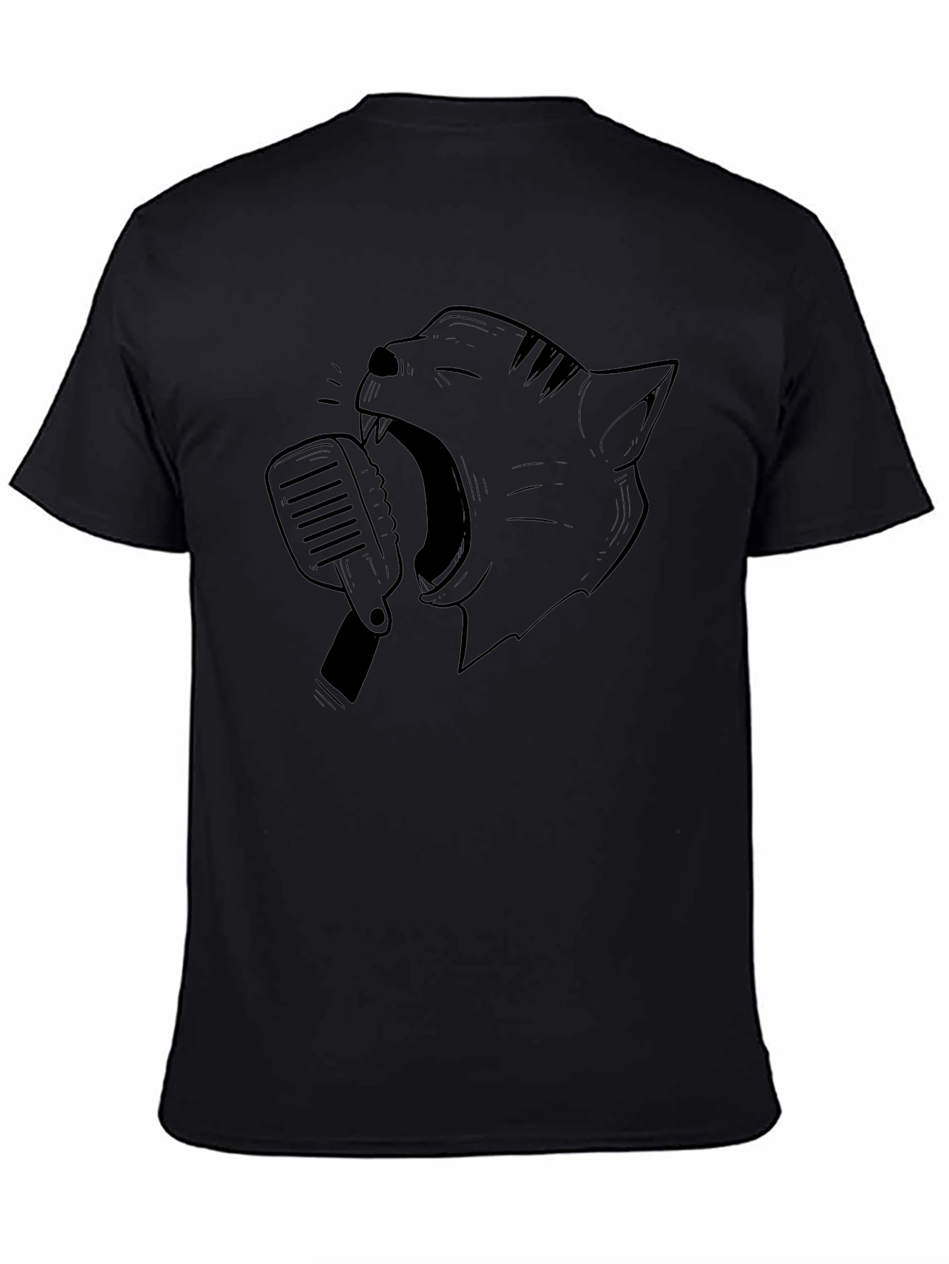 Black Singing Cat Graphic Tee - Black Cotton Blend view 4