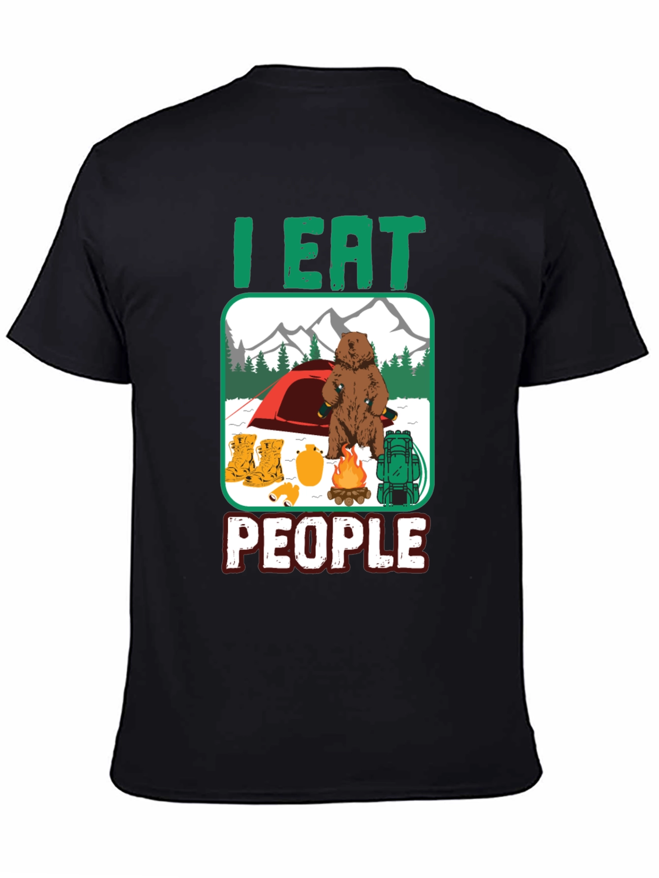 Black I Eat People Bear Camping T-Shirt view 4