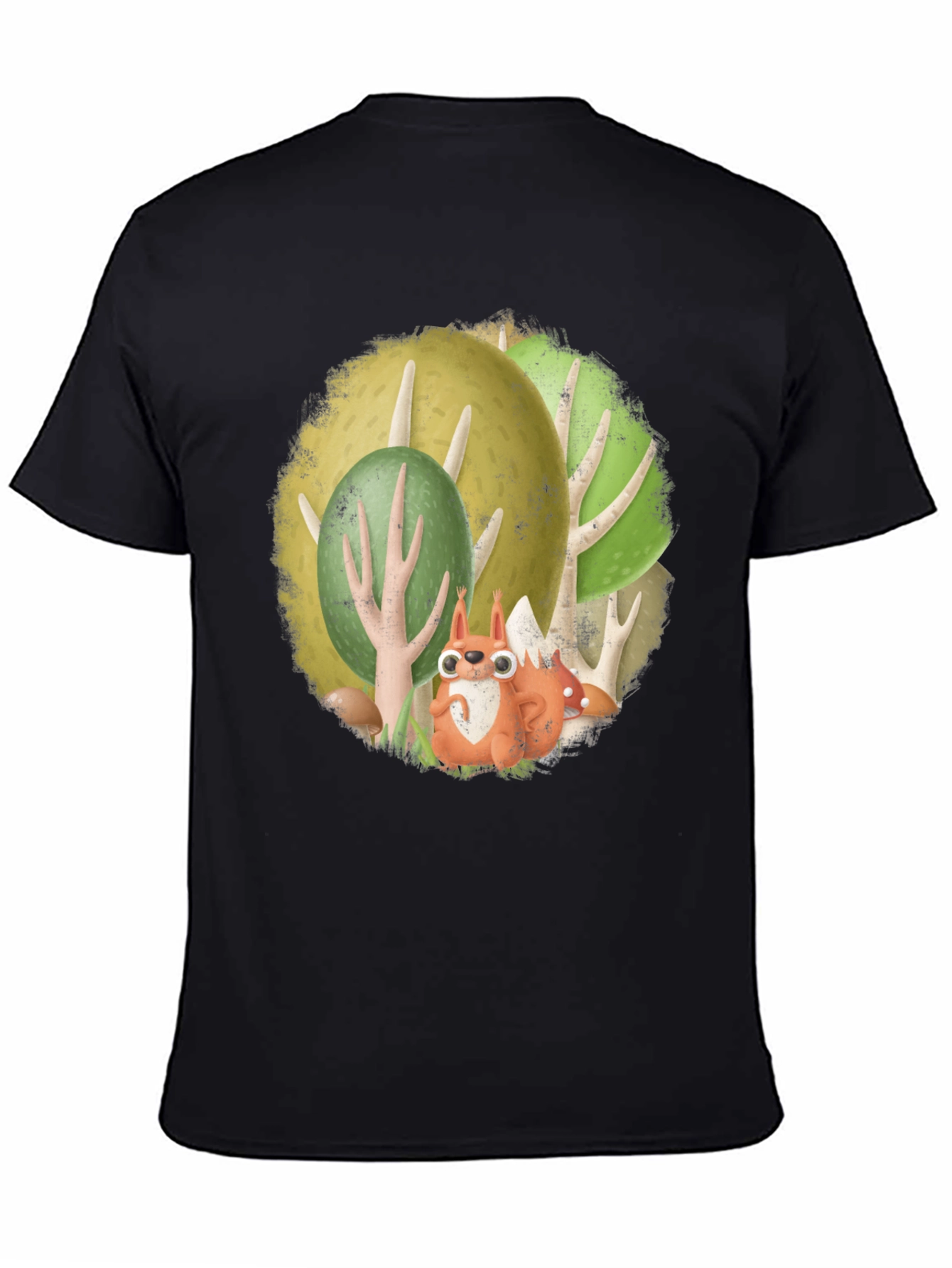Black Whimsical Squirrel Forest Graphic Tee view 4