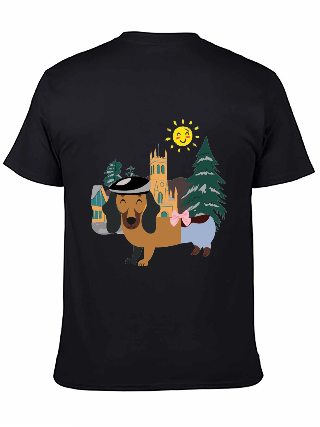 Black Dachshund Landscape Graphic Tee - Stylish & Fun! view 4