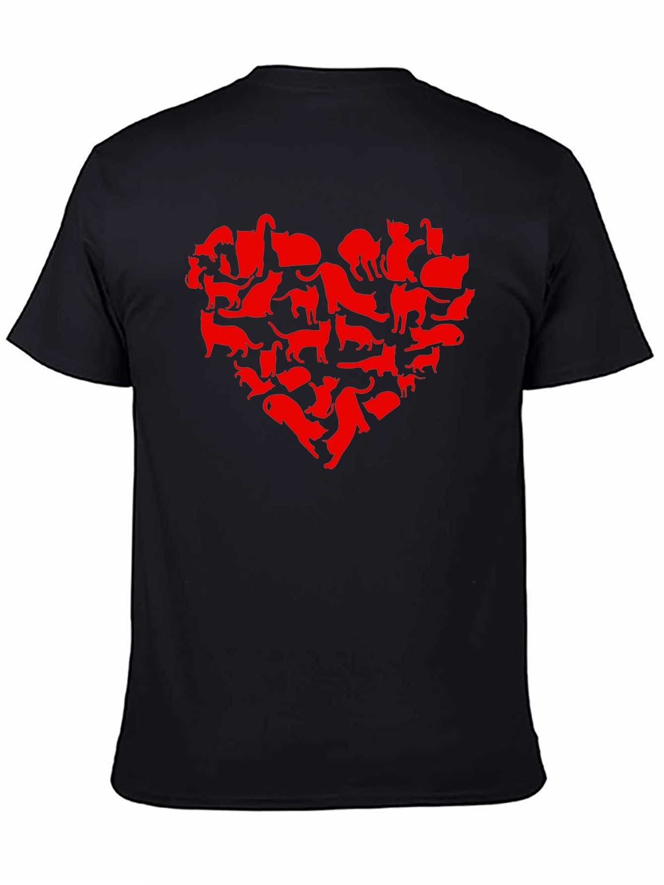 Black Cat Heart T-Shirt - Black Crew Neck Animal Lover Tee view 4