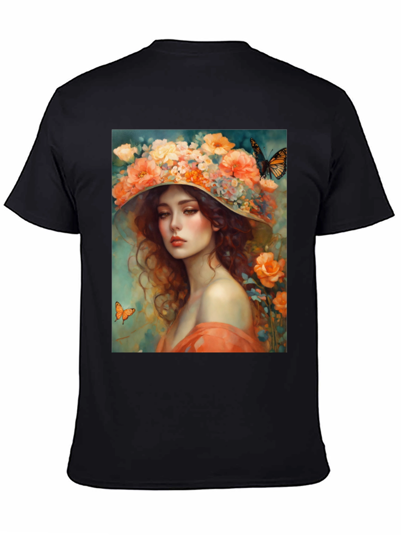 Black Floral Woman T-Shirt view 4