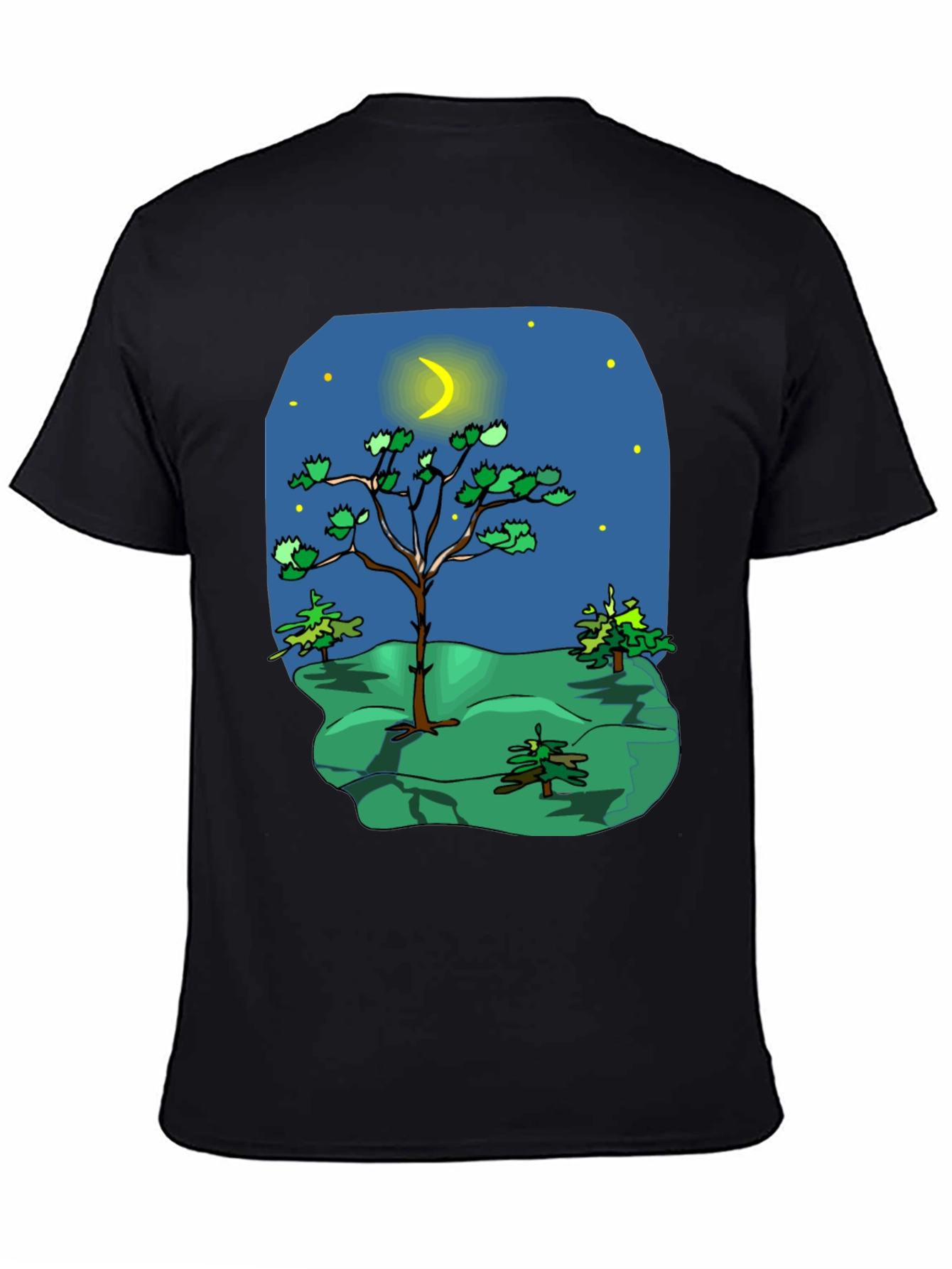 Black Cartoon Nature Scene Black T-Shirt view 4