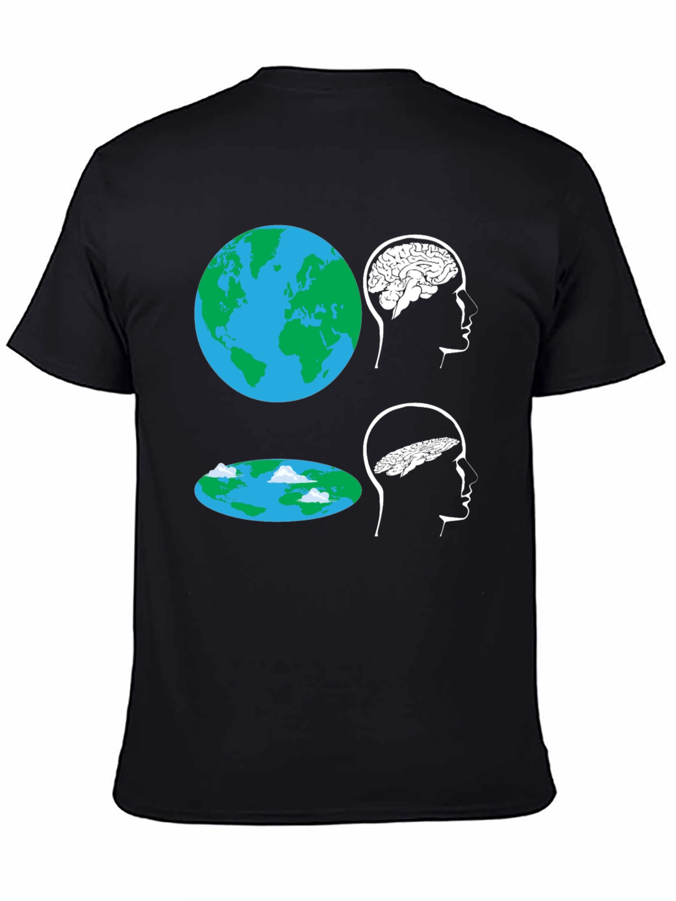 Black Flat Earth Brain Tee: Round vs. Flat Mindset T-Shirt view 4