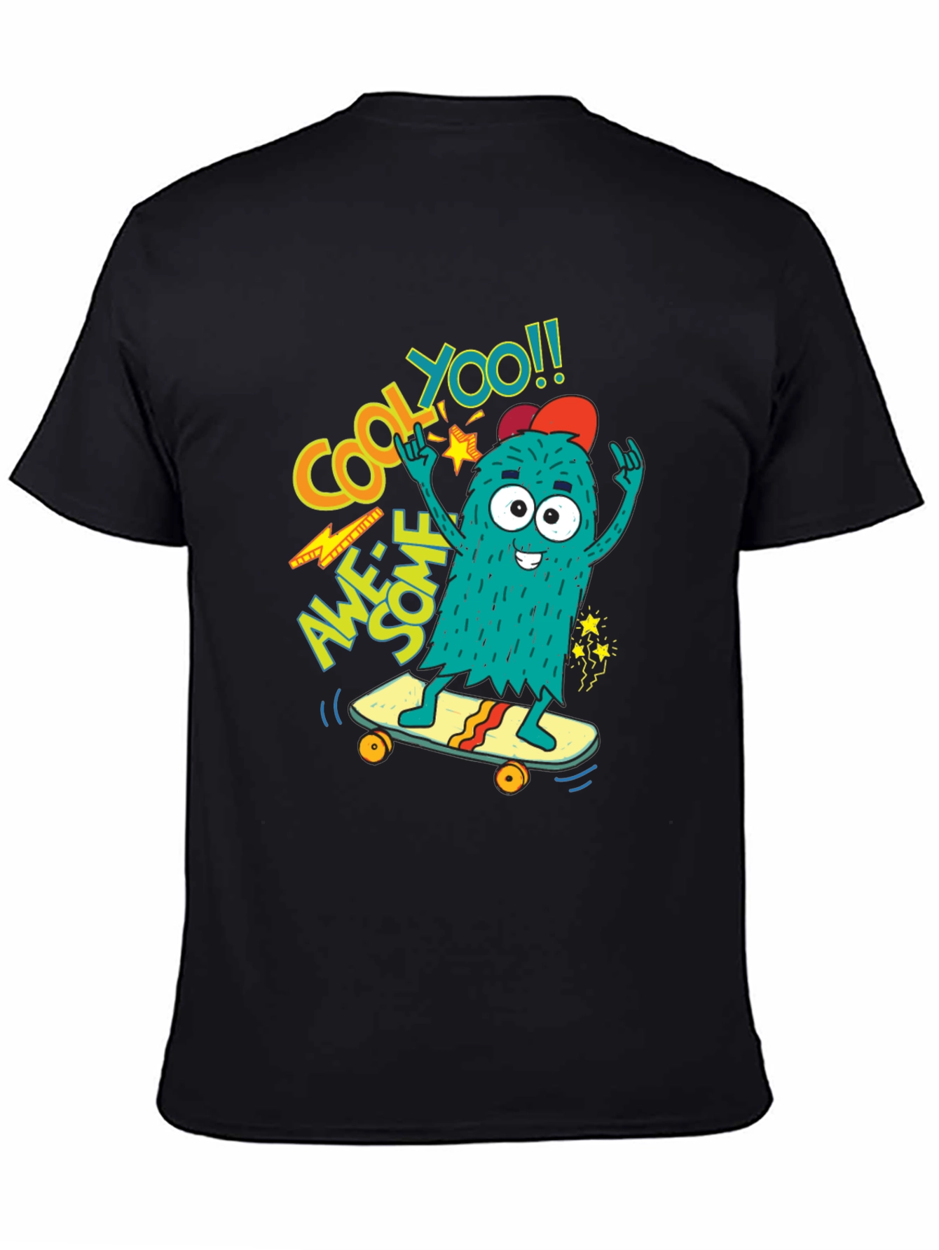 Black Cool Monster Skateboard Graphic Tee - Awesome YOO!! view 4