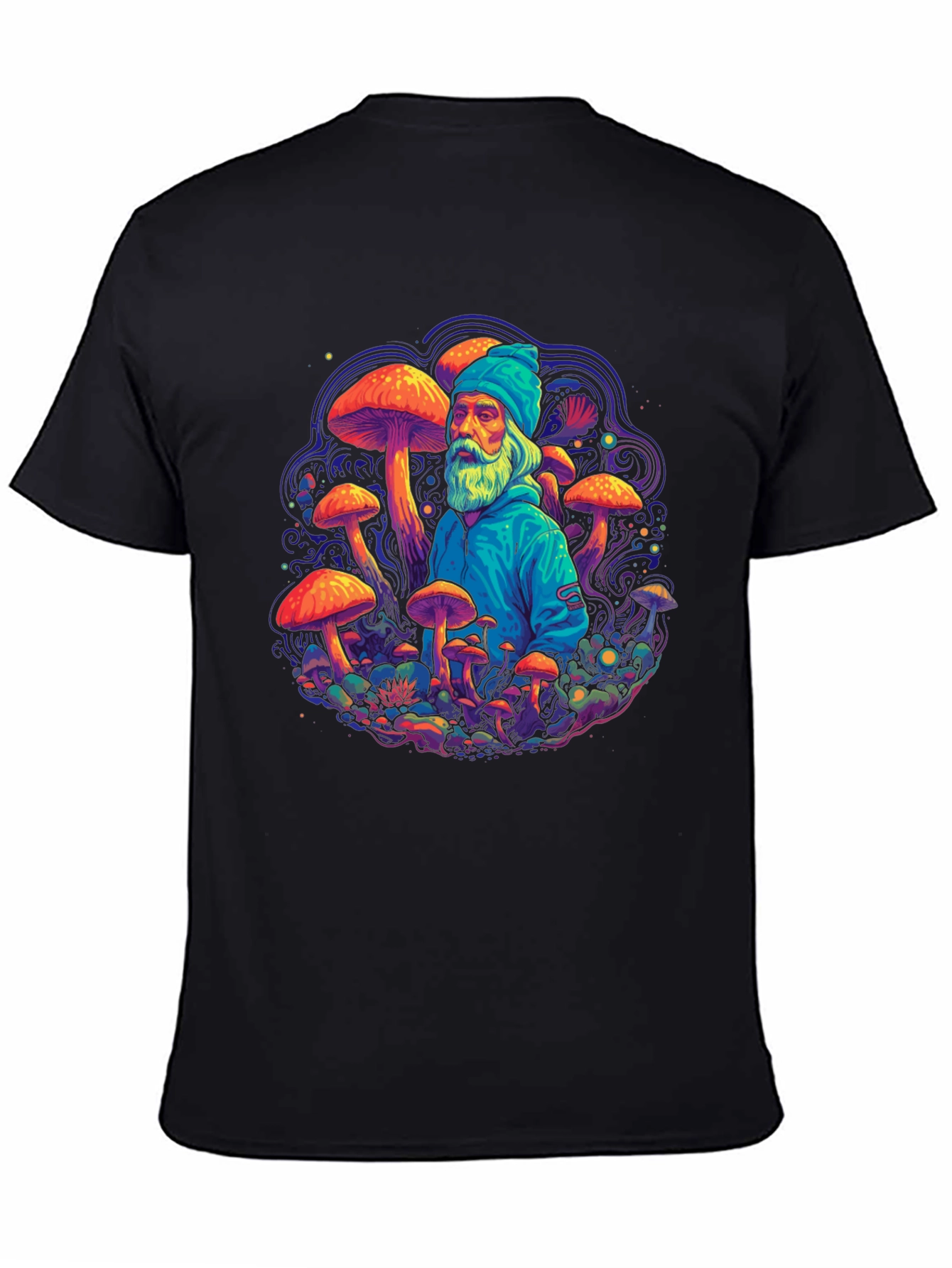 Black Wizard Mushroom Graphic Tee - Psychedelic Design view 4