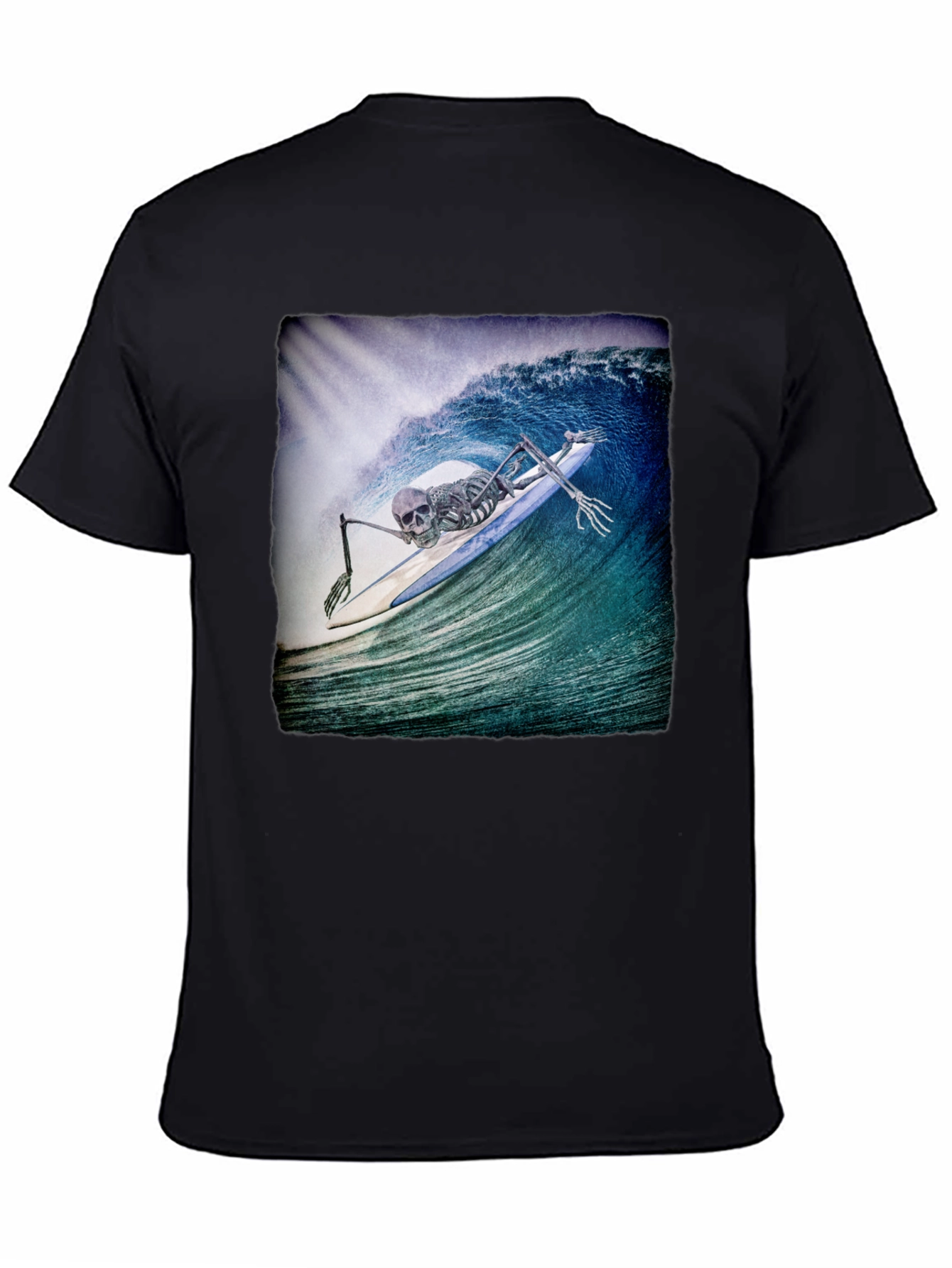 Black Skeleton Surfer T-Shirt - Black Crew Neck Tee view 4