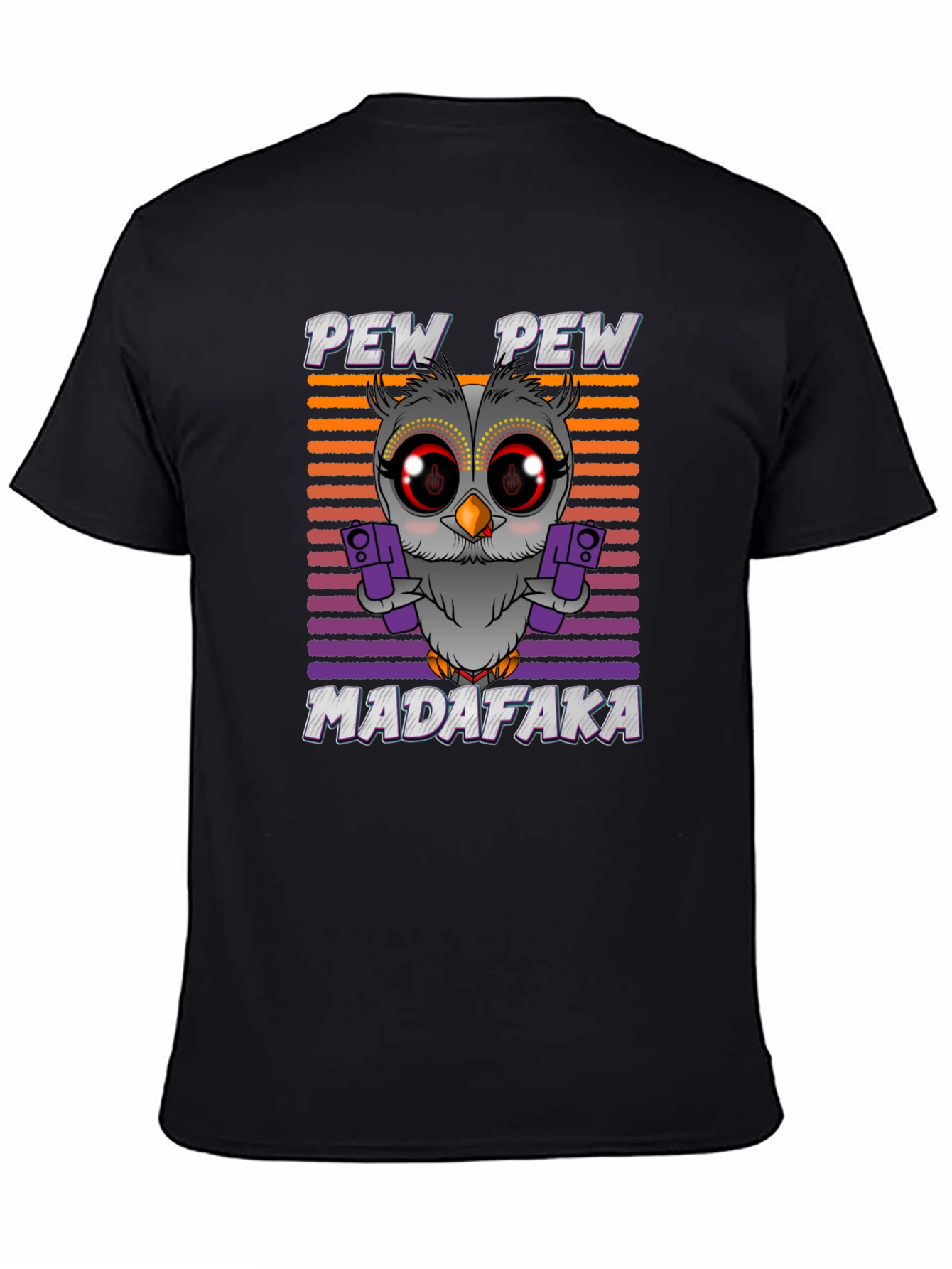 Black Pew Pew Madafaka Owl Graphic T-Shirt view 4