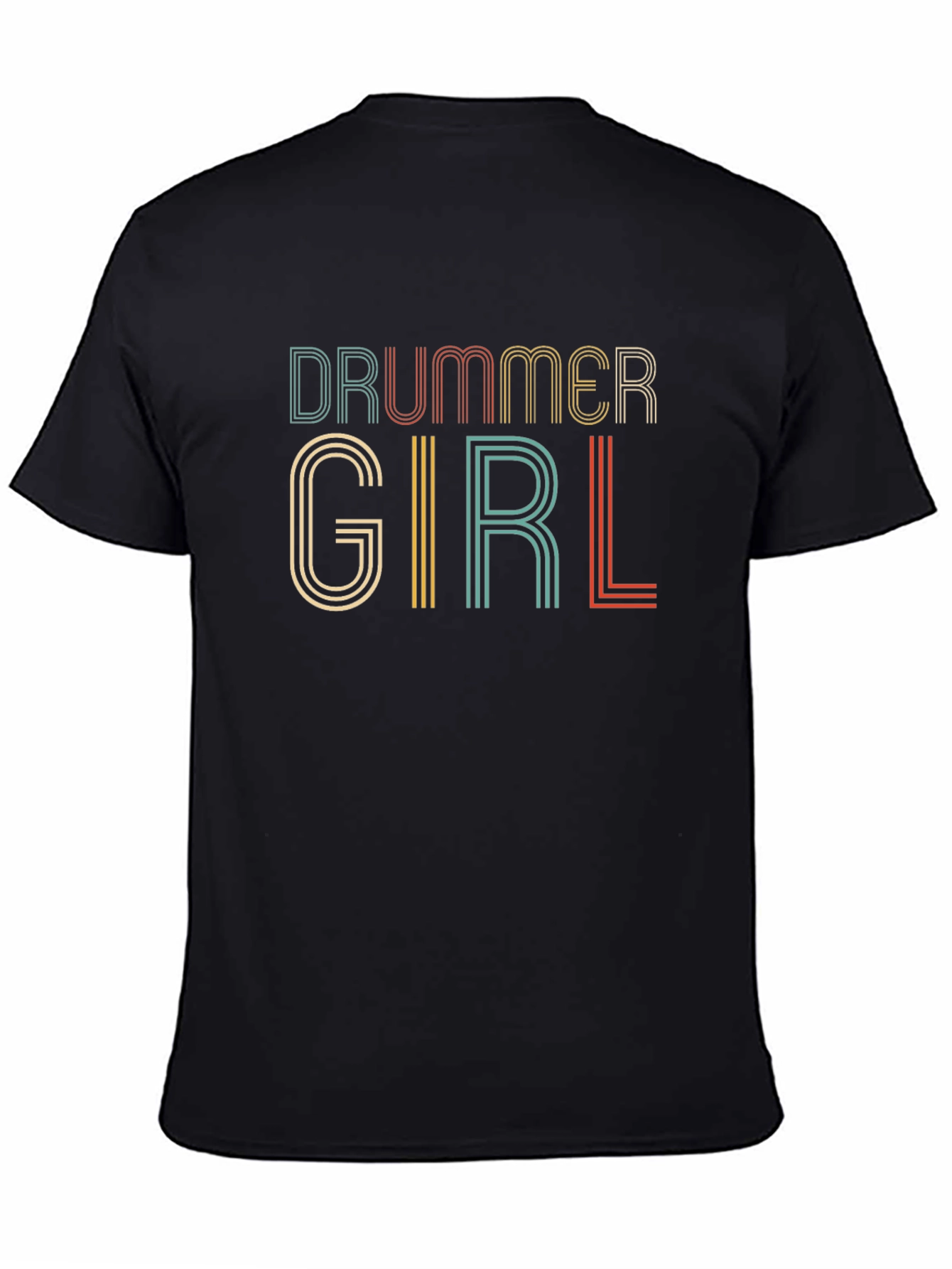 Black Drummer Girl Retro Style Black T-Shirt view 4