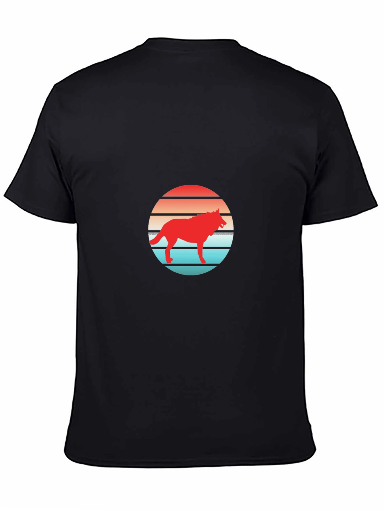 Black Retro Wolf Sunset Graphic T-Shirt view 4