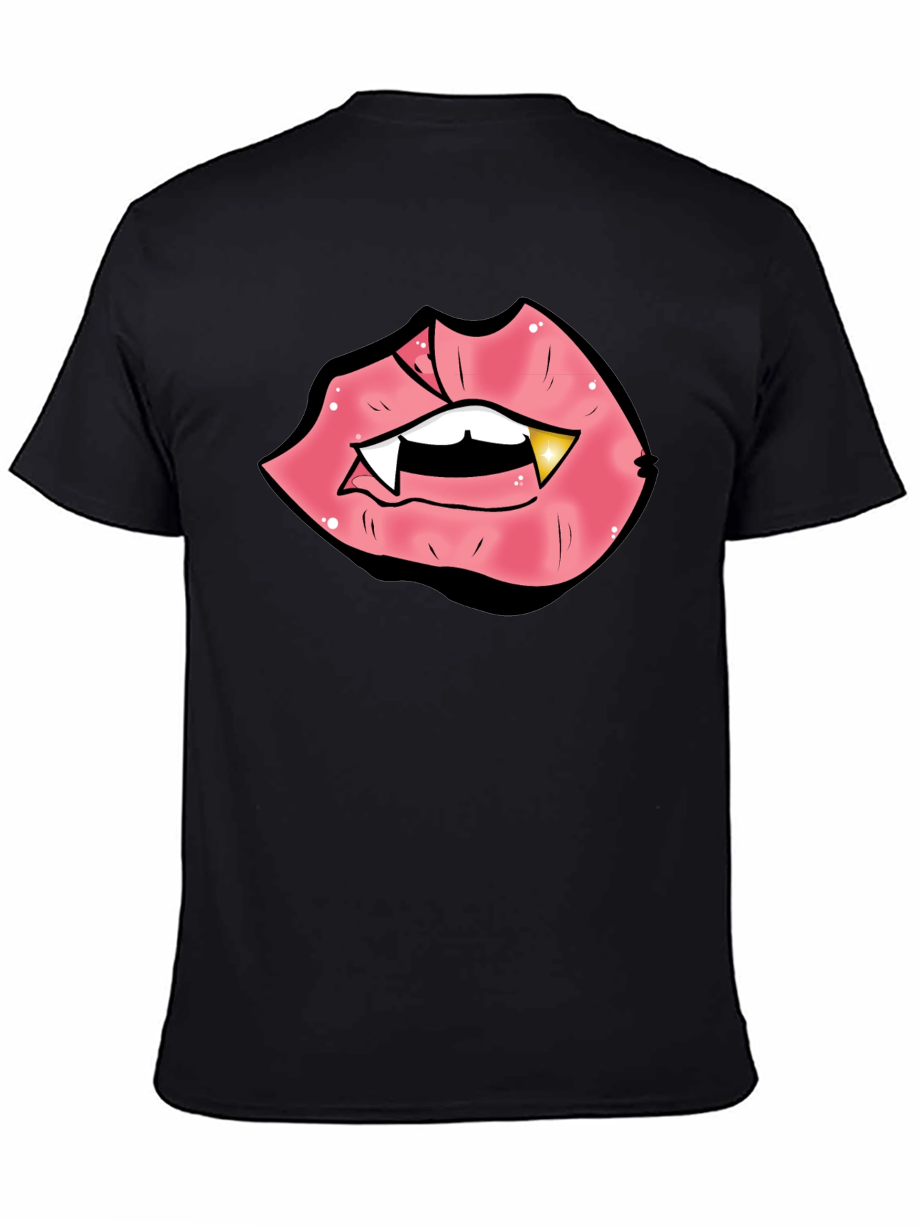 Black Vampire Lips Graphic Tee - Black Cotton Blend view 4