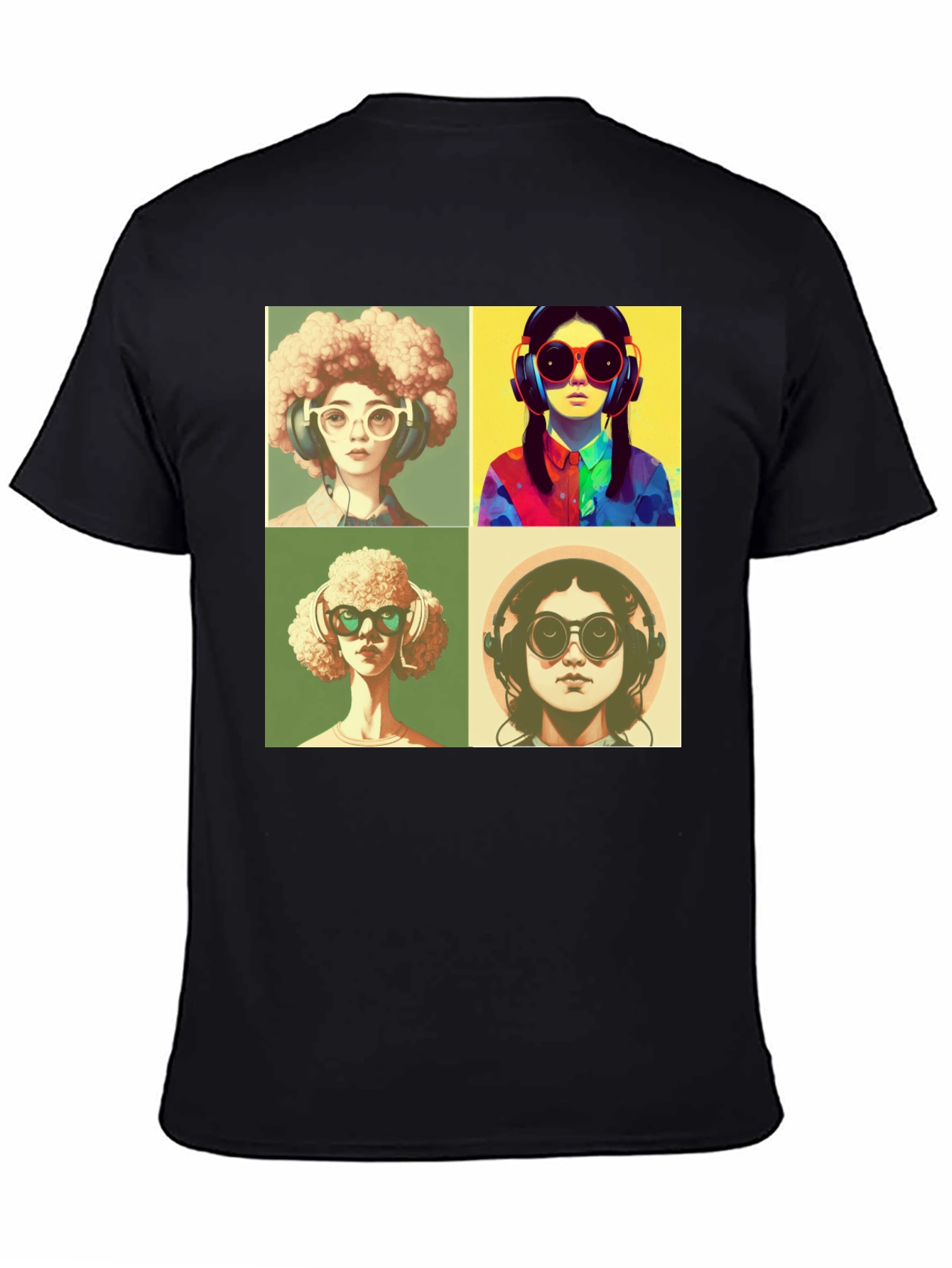 Black Retro Pop Art T-Shirt - Music Lover Fashion view 4
