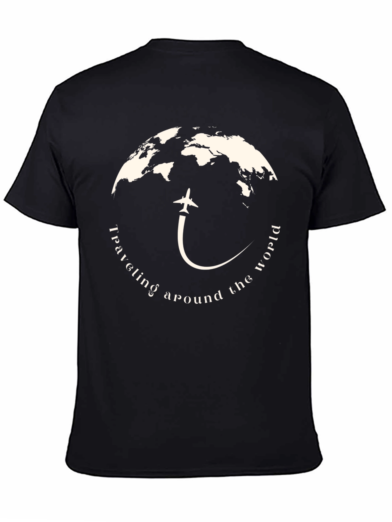 Black Travel the World T-Shirt: Airplane & Earth Design view 4