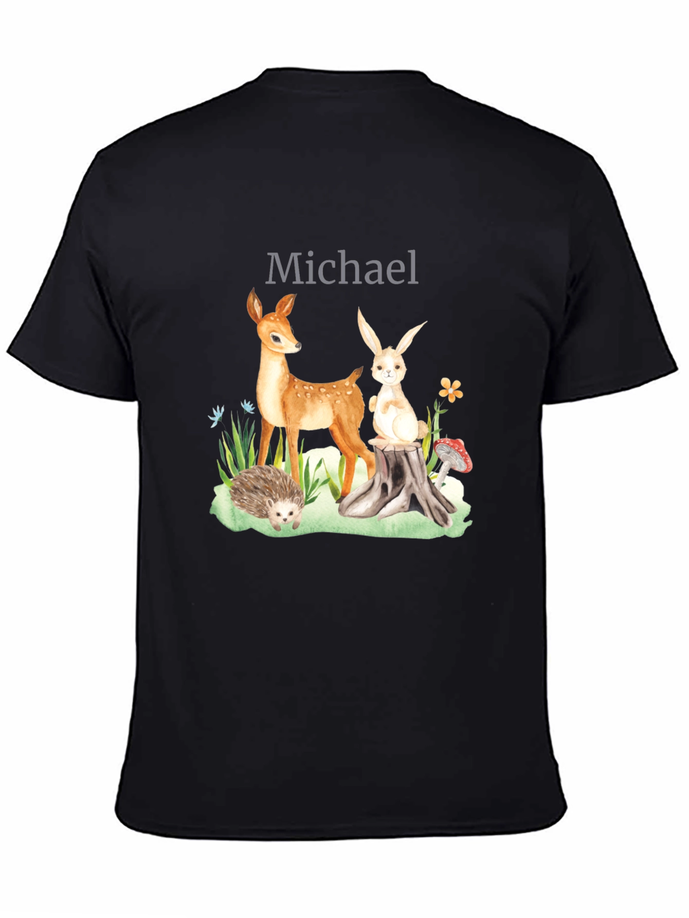 Black Personalized Woodland Animals T-Shirt view 4