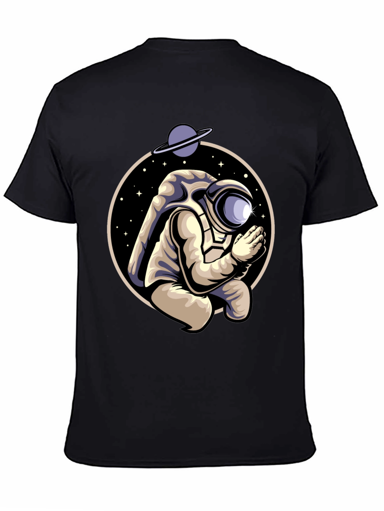 Black Praying Astronaut Graphic Tee - Unique Space Design view 4