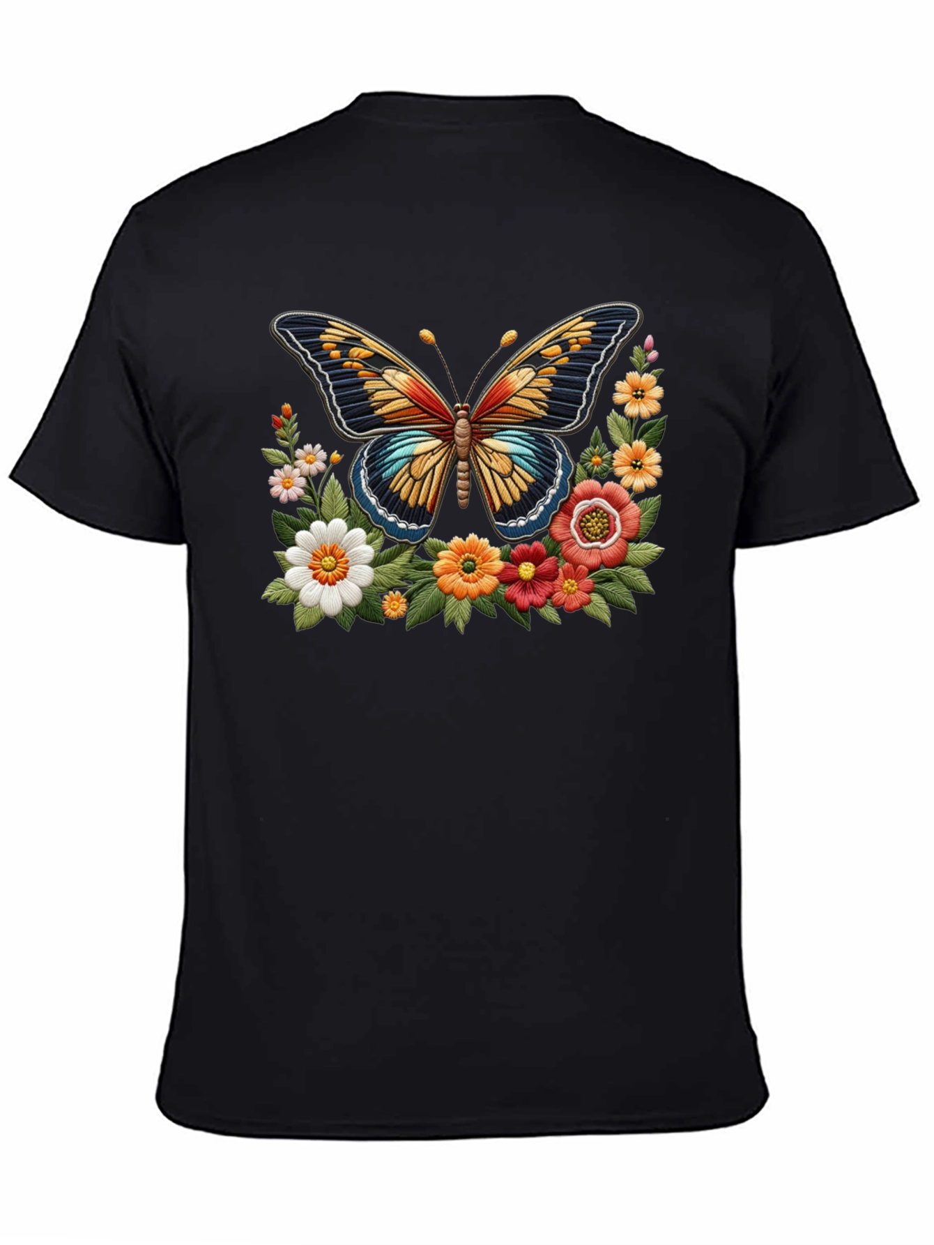 Black Butterfly Floral Graphic Print Black T-Shirt view 4