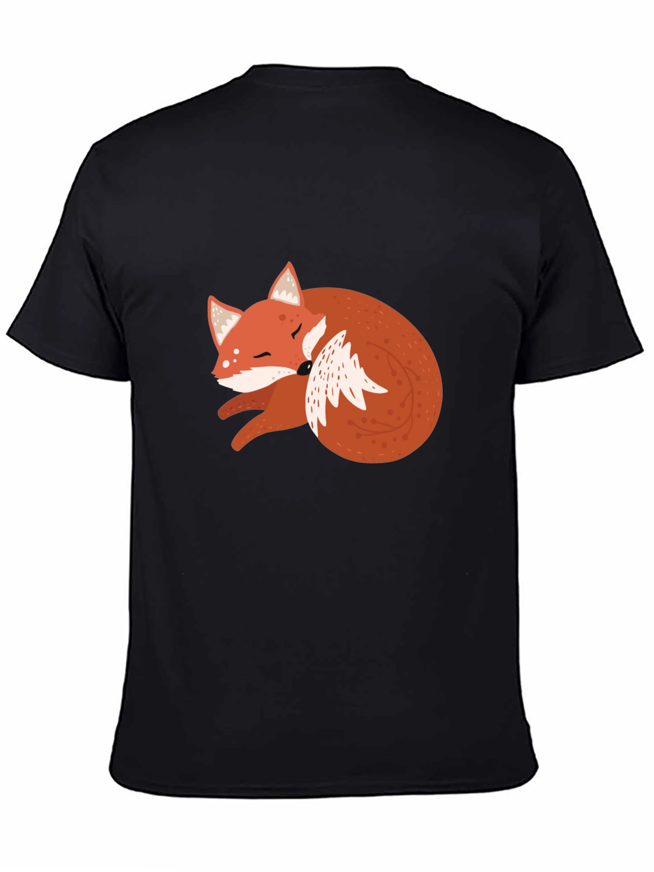 Black Cute Fox Graphic Tee - Soft Black Cotton T-Shirt view 4