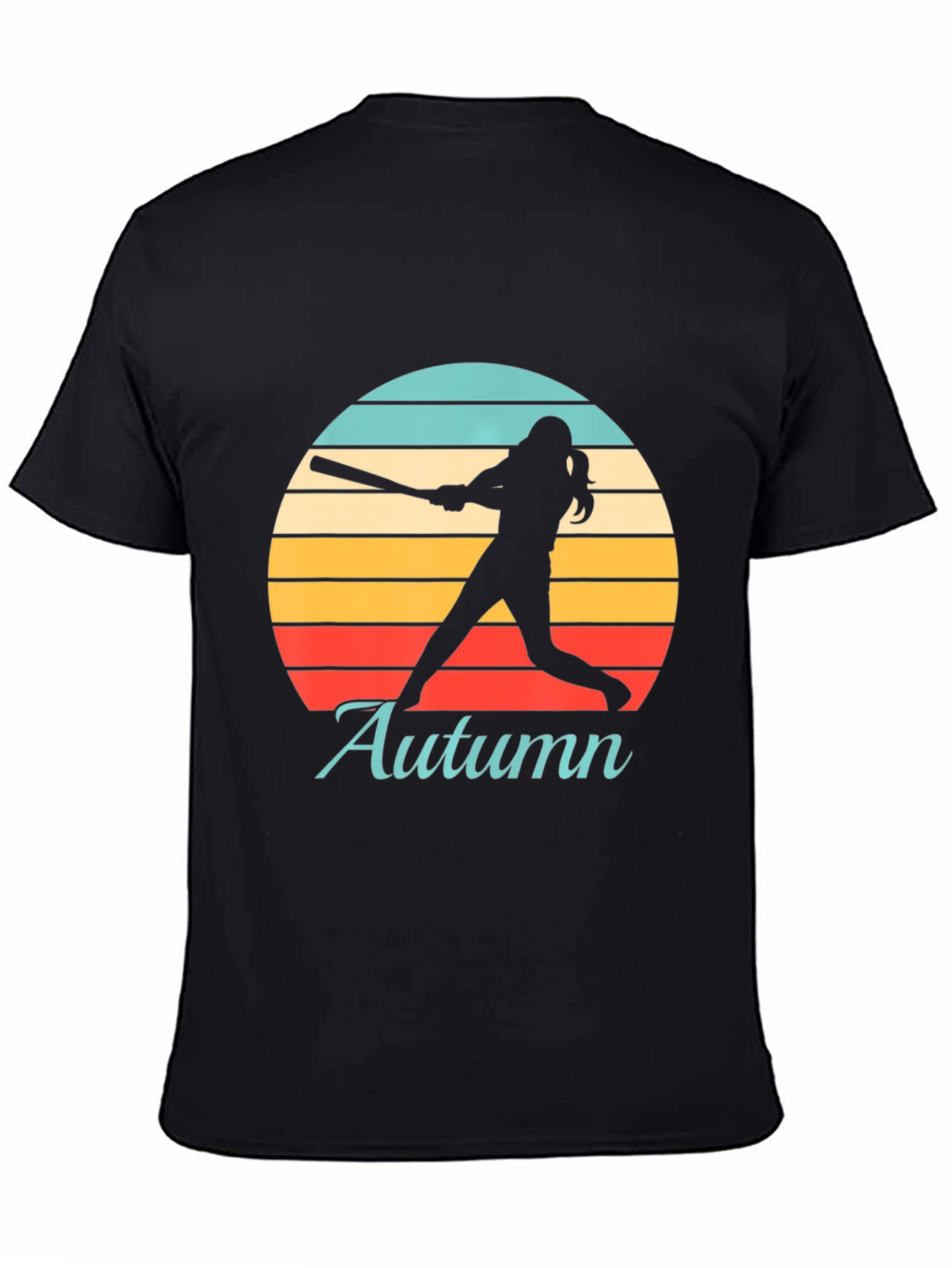 Black Autumn Softball T-Shirt Retro Sunset Silhouette view 4