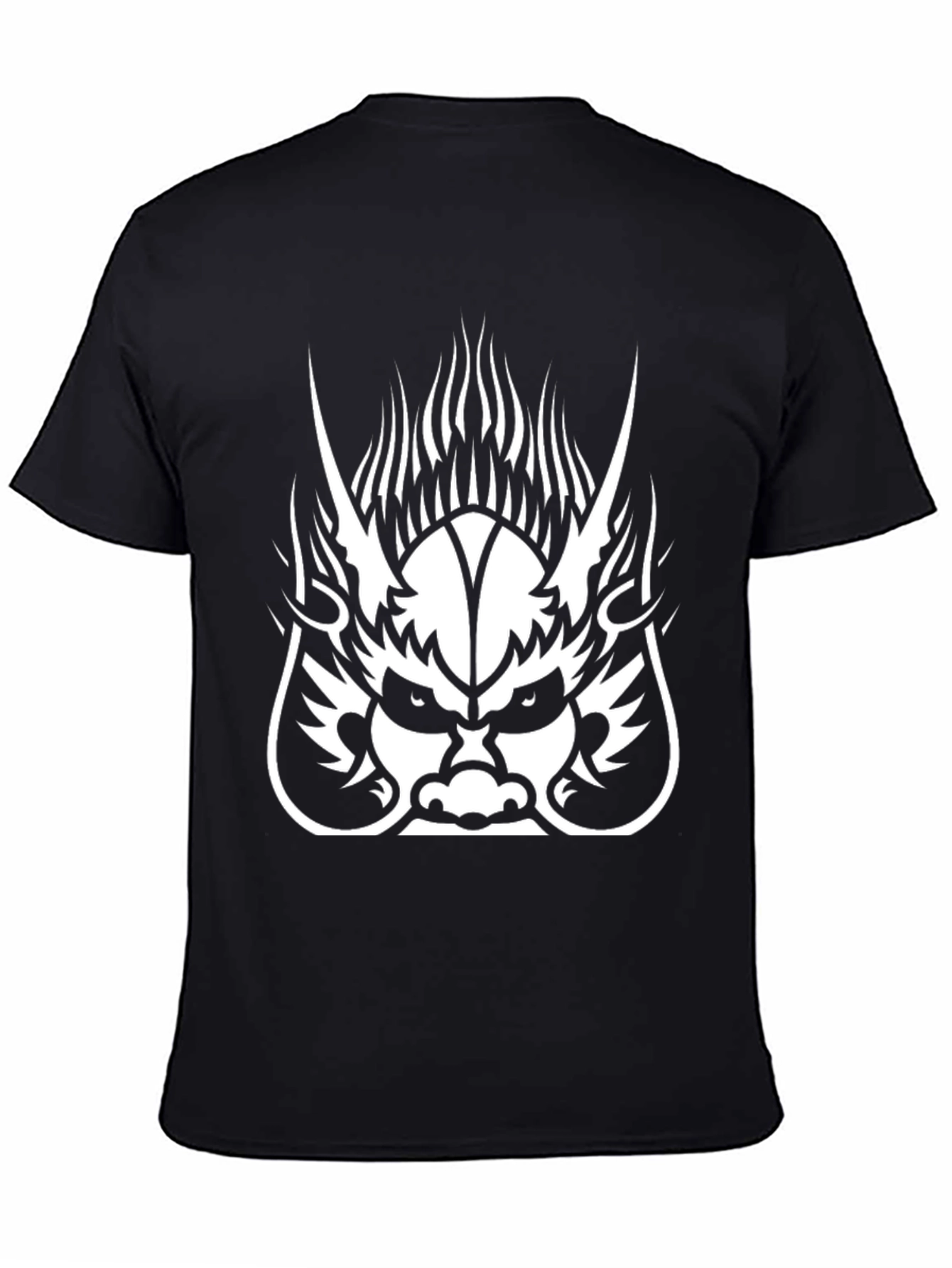 Black Men's Black T-Shirt with Dragon Graphic Print view 4