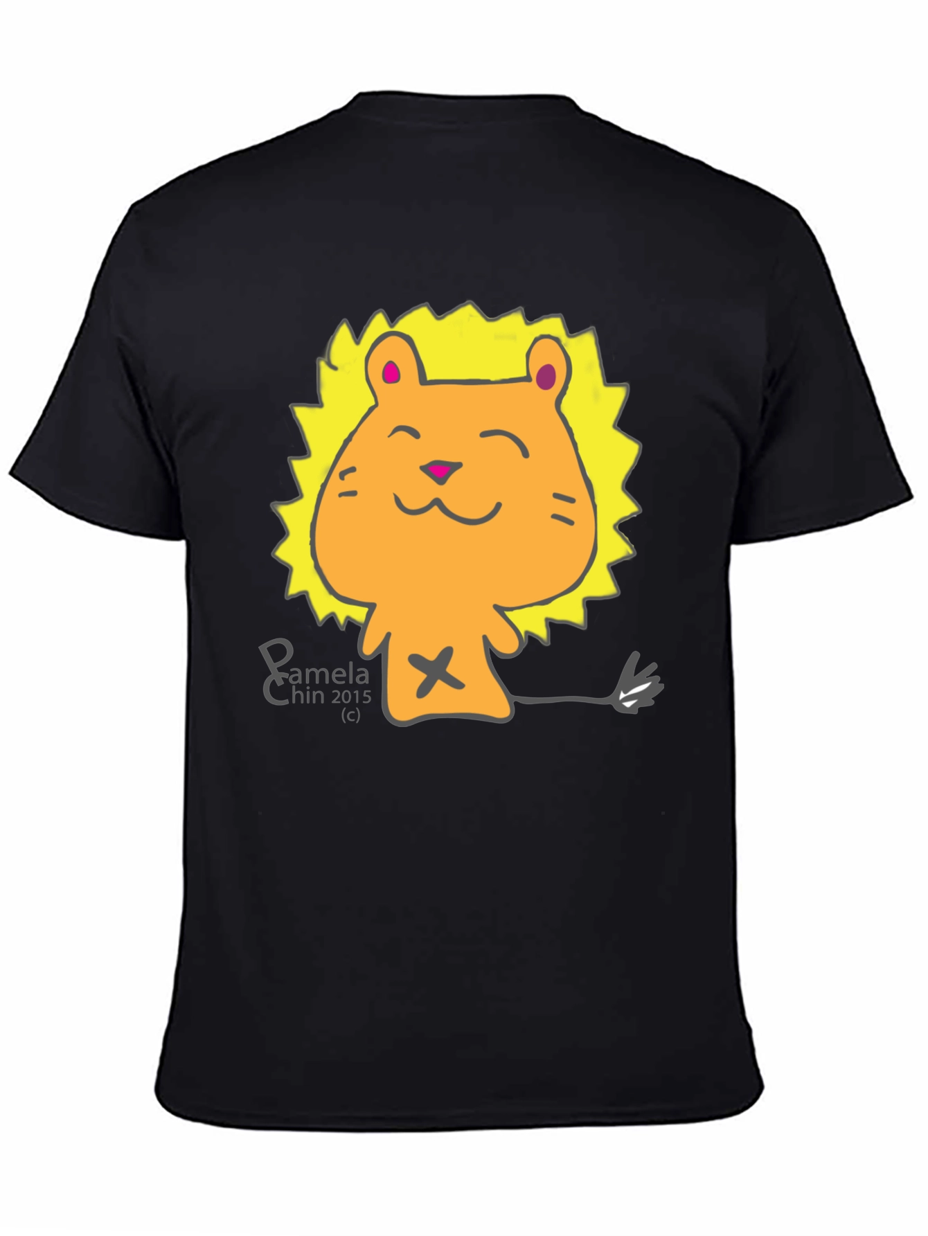 Black Cute Lion Cartoon Black T-Shirt view 4