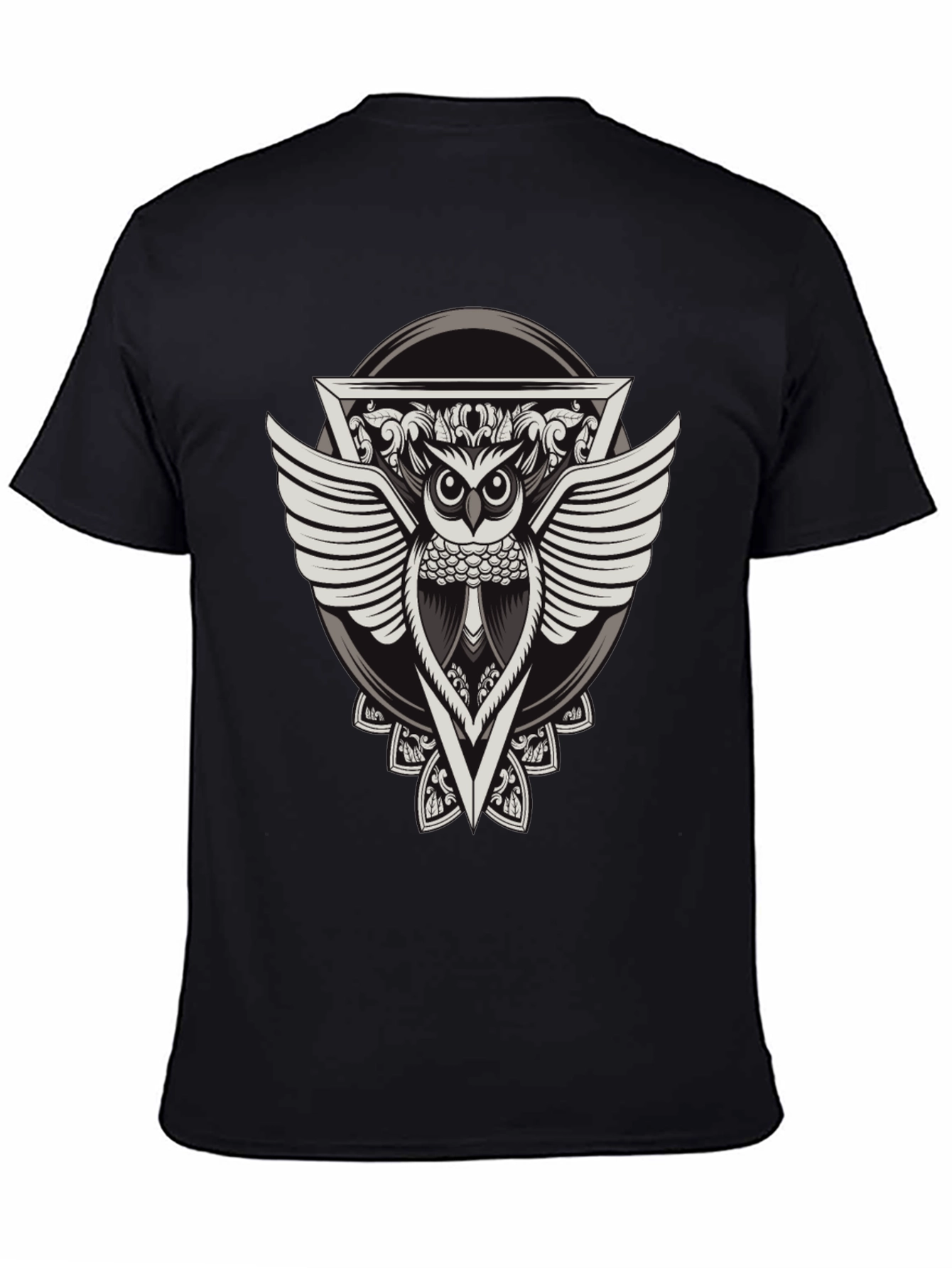 Black Owl Graphic Print Black T-Shirt view 4