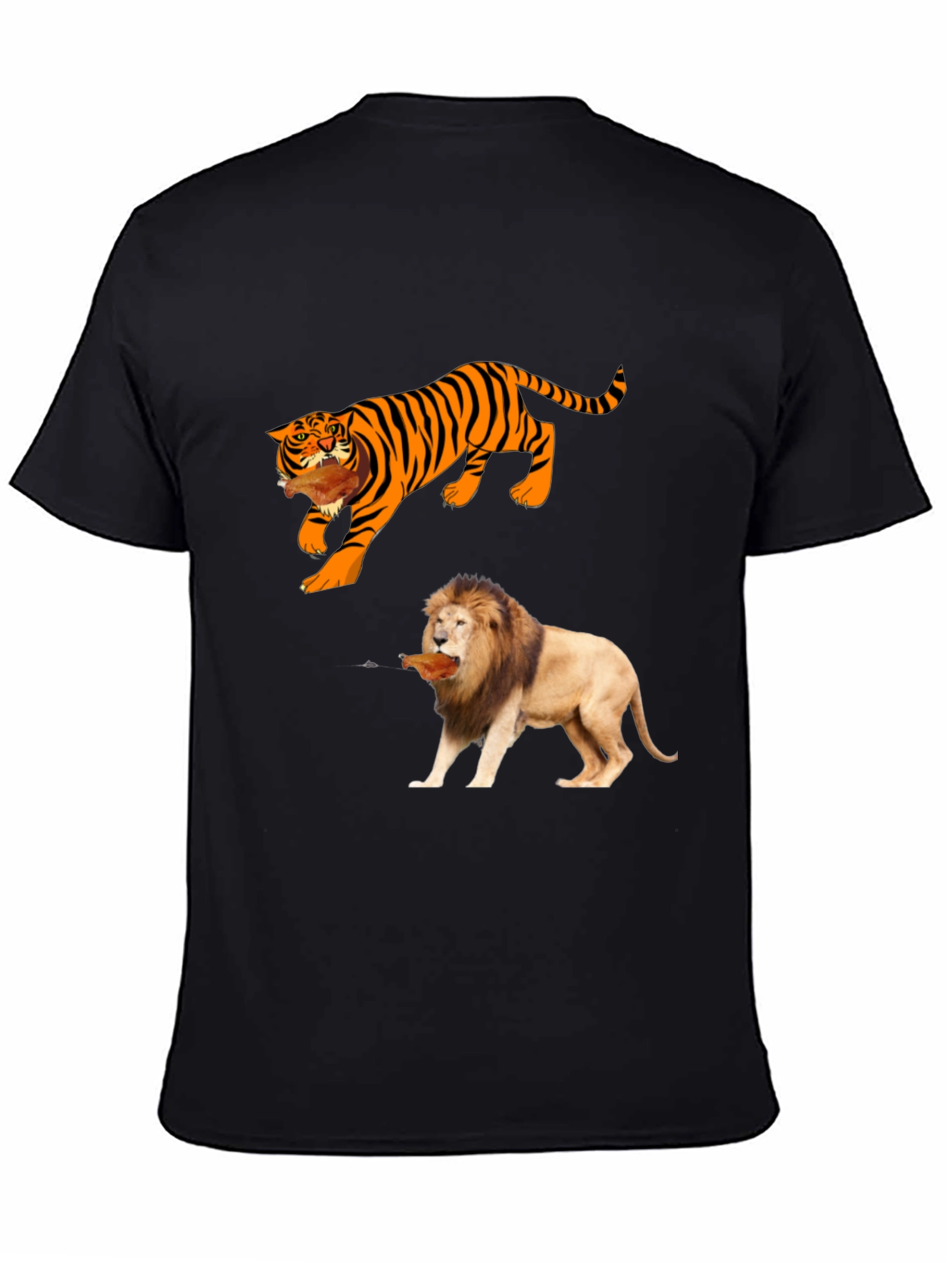 Black Tiger & Lion Graphic Tee - Black Cotton T-Shirt view 4