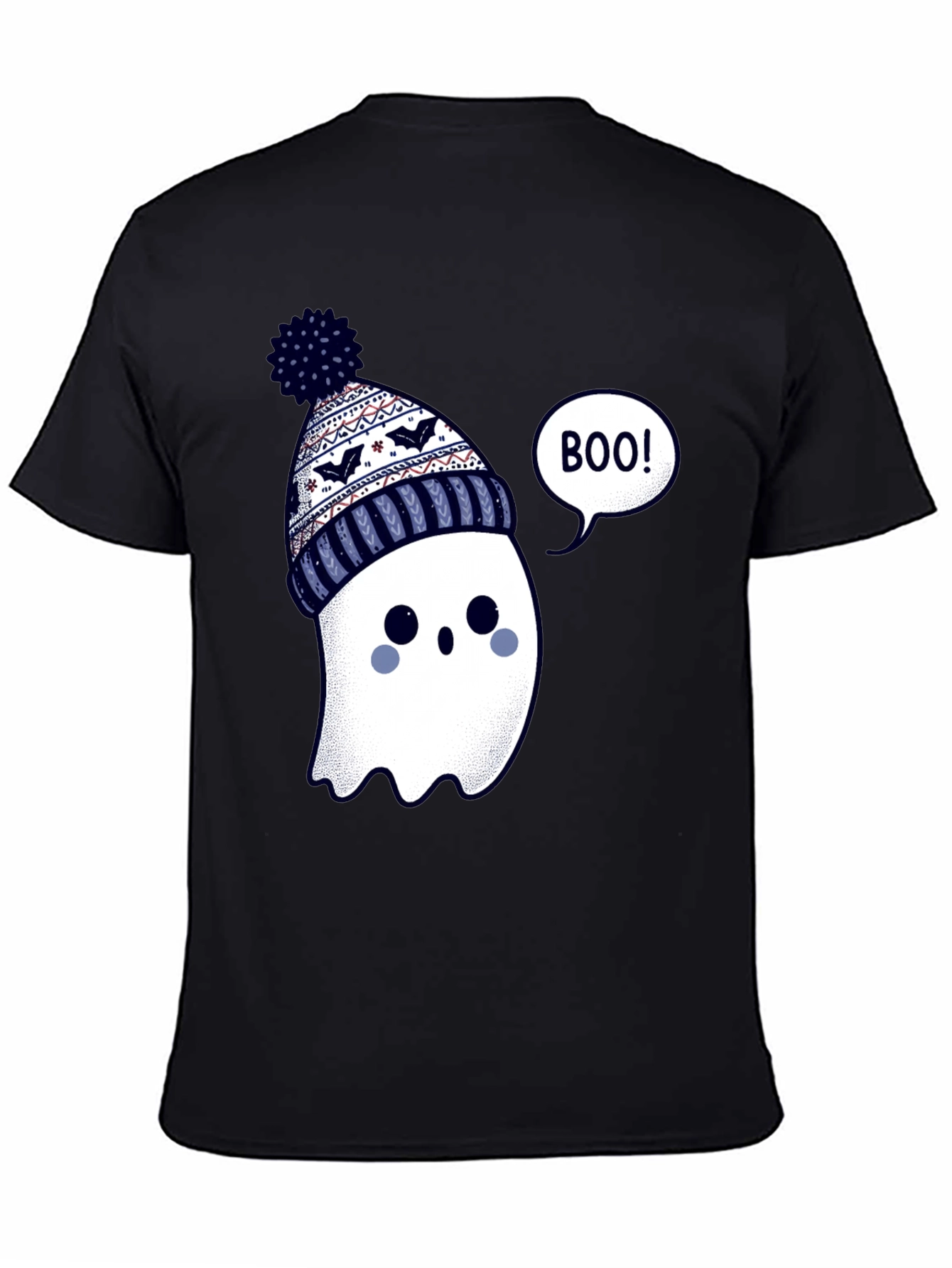 Black Cute Ghost in Beanie T-Shirt - Halloween Style view 4