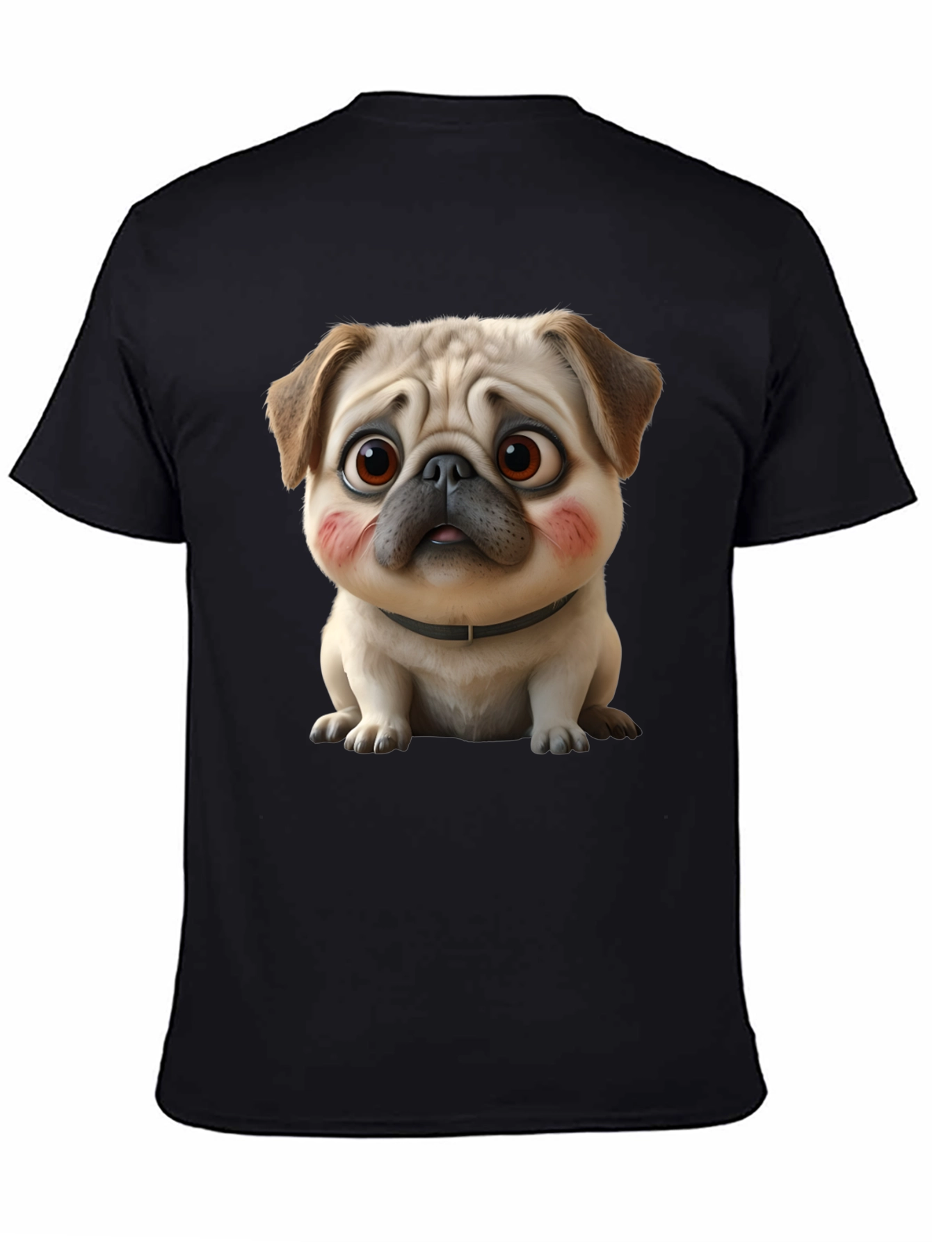 Black Cute Cartoon Pug Dog Black T-Shirt view 4