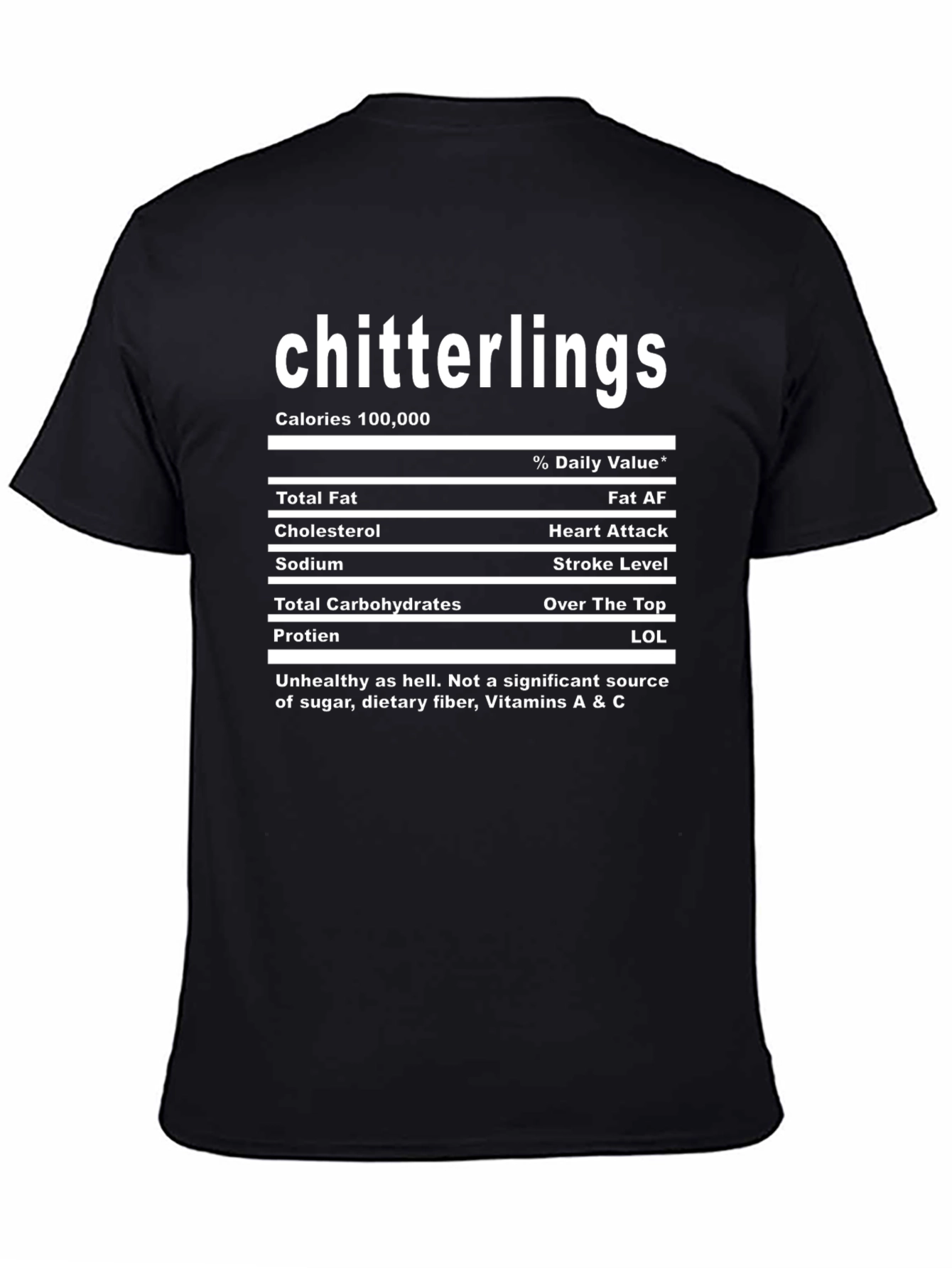 Black Chitterlings Nutrition Facts Funny Black T-Shirt view 4