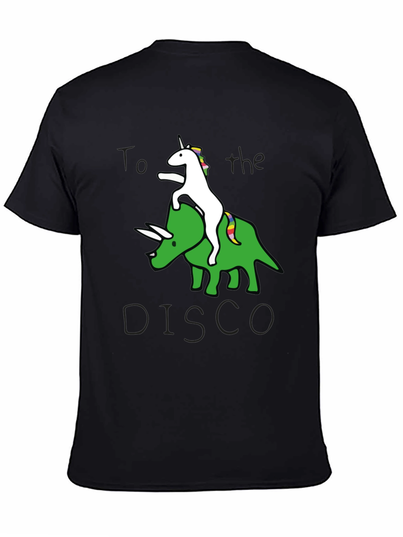 Black Unicorn Riding Triceratops to the Disco Graphic Tee view 4