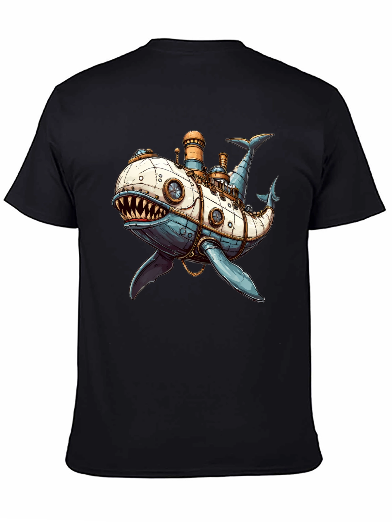 Black Steampunk Whale T-Shirt - Unique Design view 4