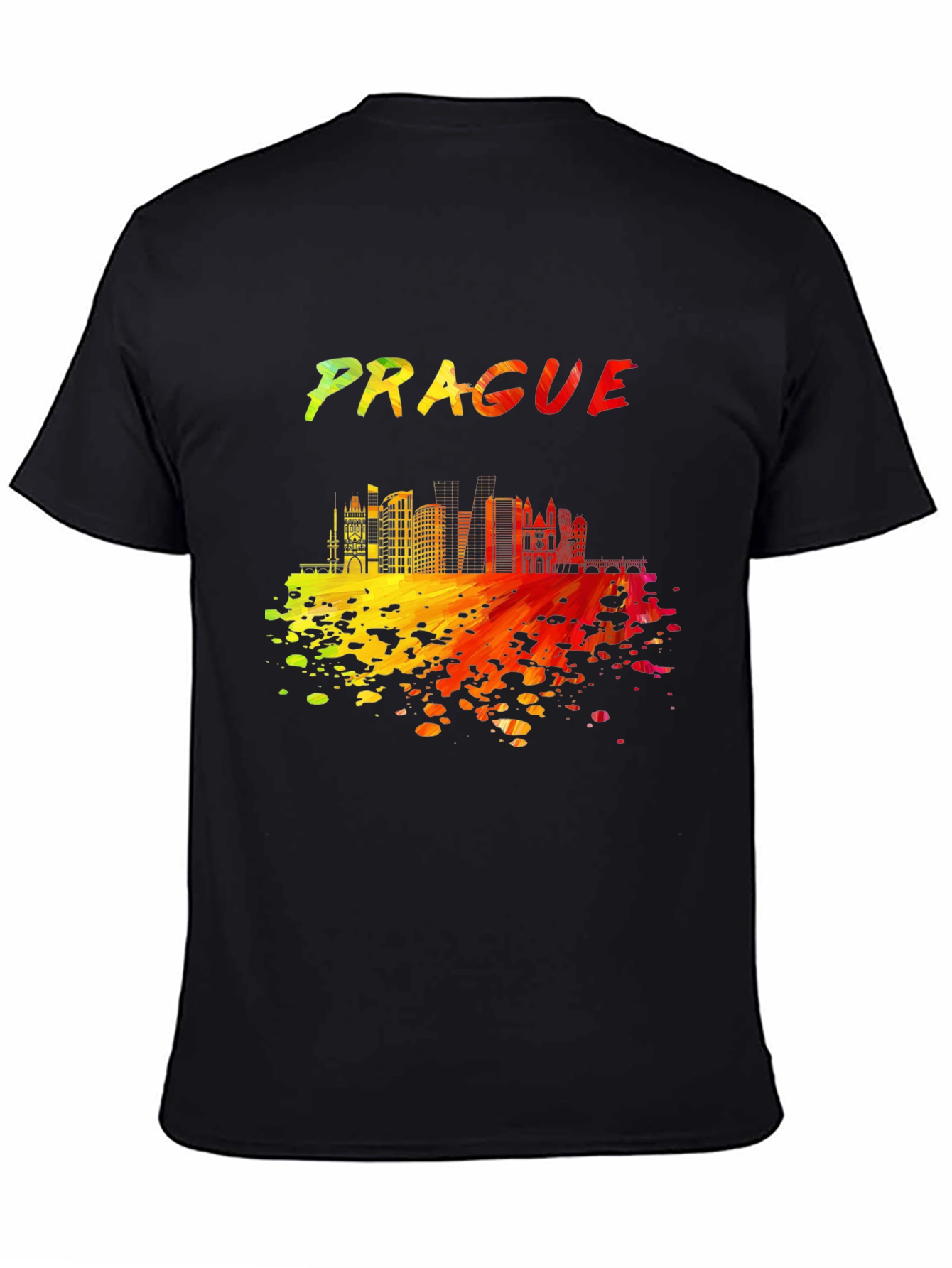 Prague Skyline Men's Black Graphic T-Shirt - 4