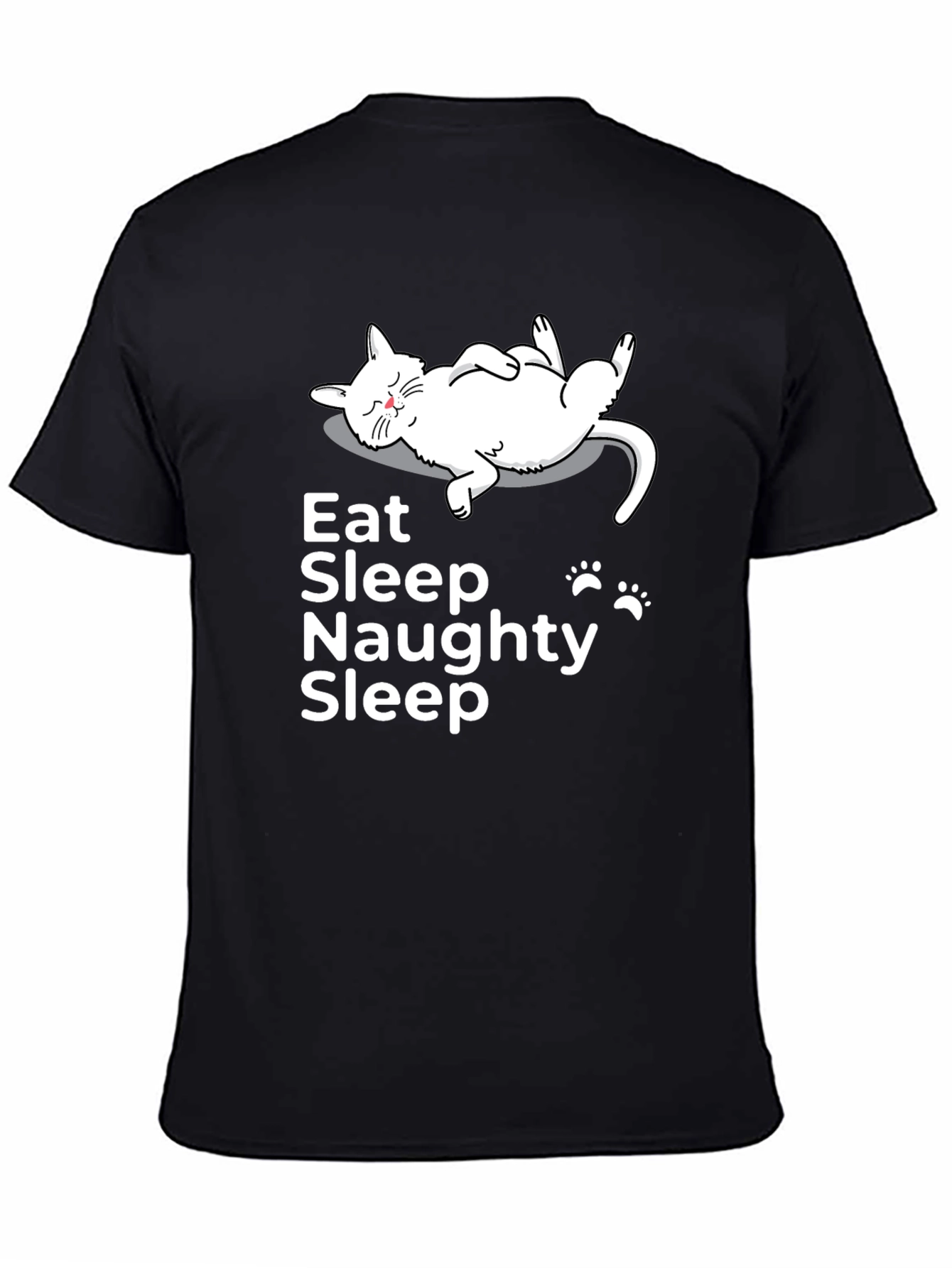 Black Eat Sleep Naughty Sleep Cat Graphic Tee view 4