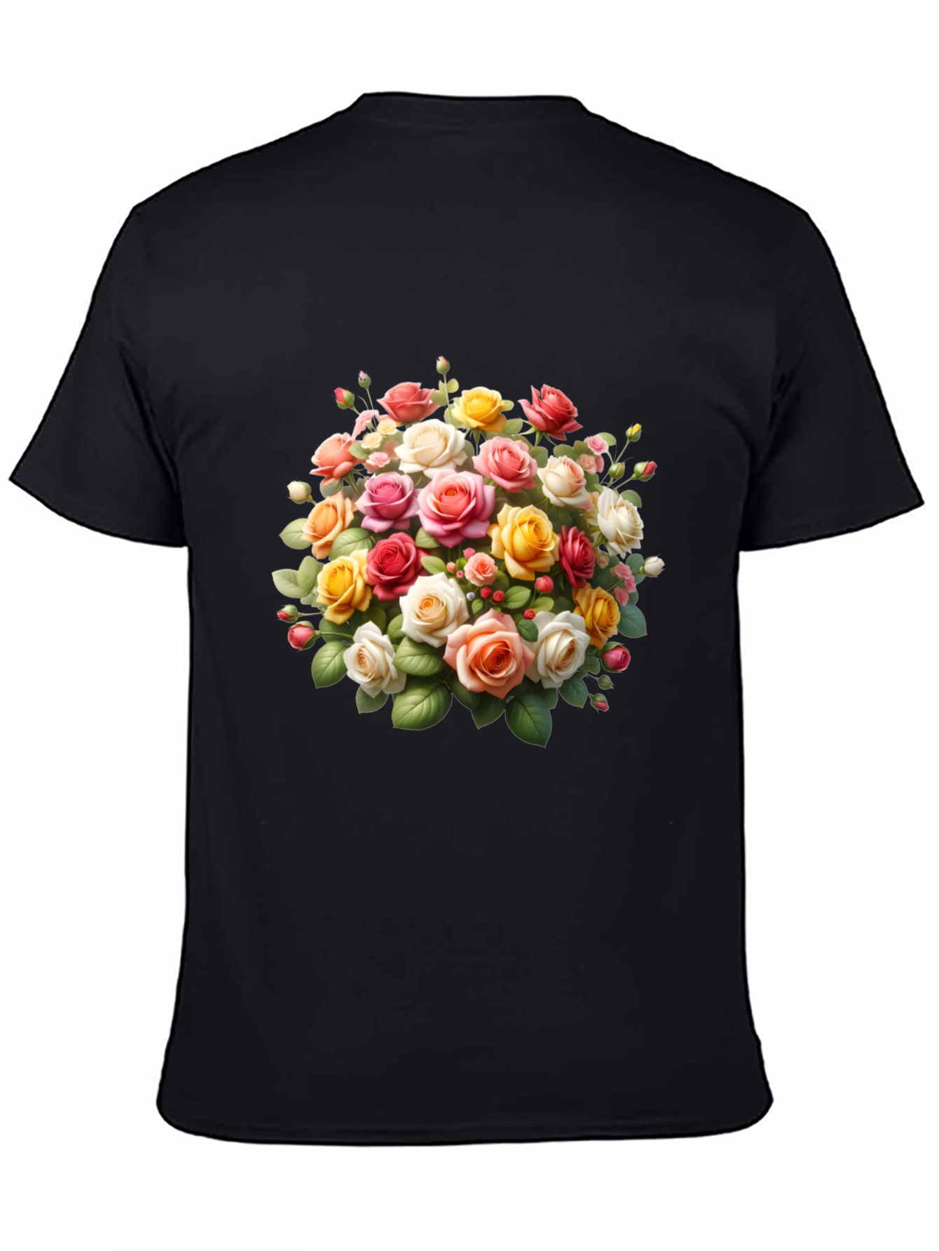Black Floral Roses Graphic Black T-Shirt view 4