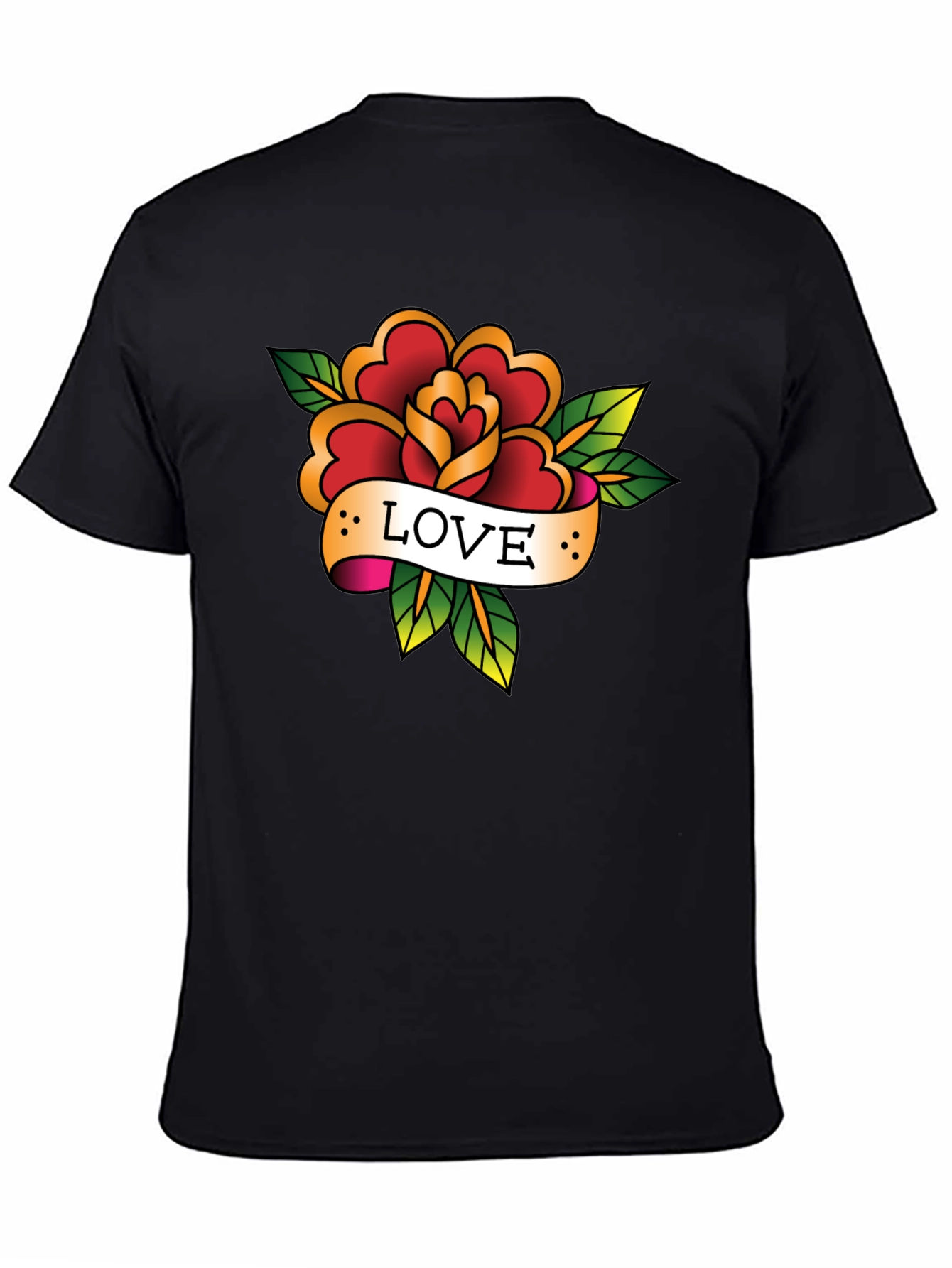 Black Love Rose Tattoo Style Black Graphic Tee view 4