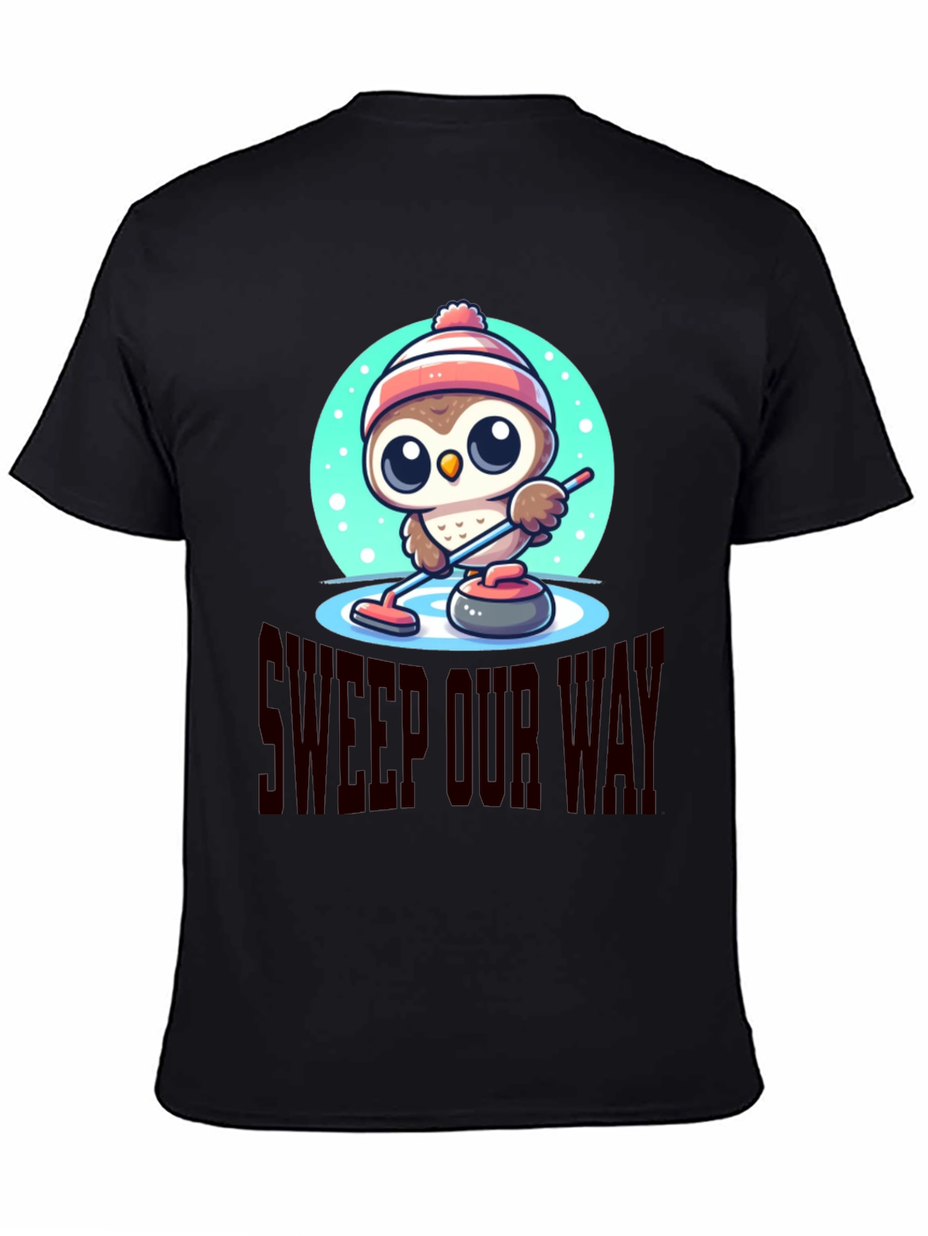 Black Cute Cartoon Owl Curling T-Shirt view 4