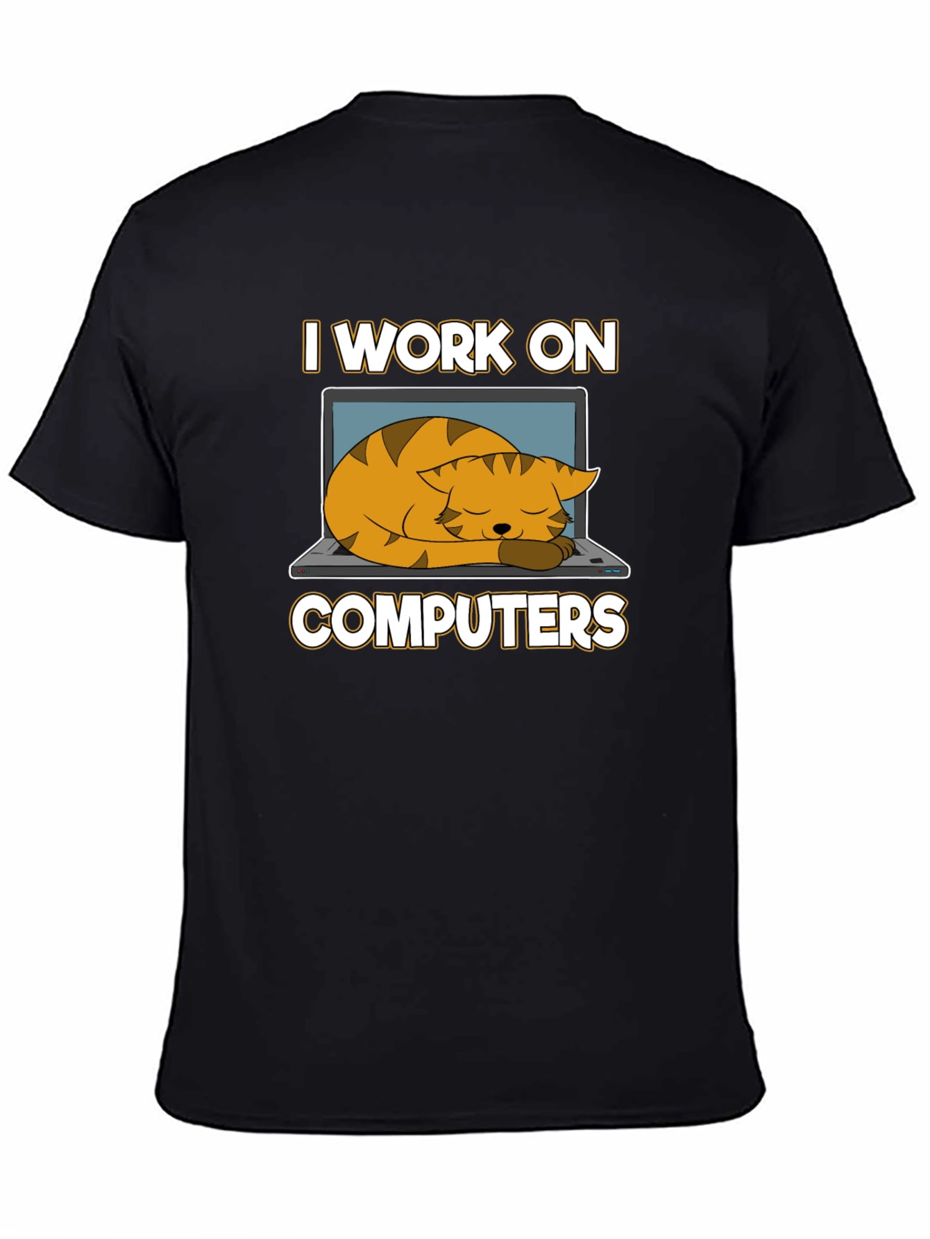 Black I Work On Computers Cat Nap T-Shirt view 4