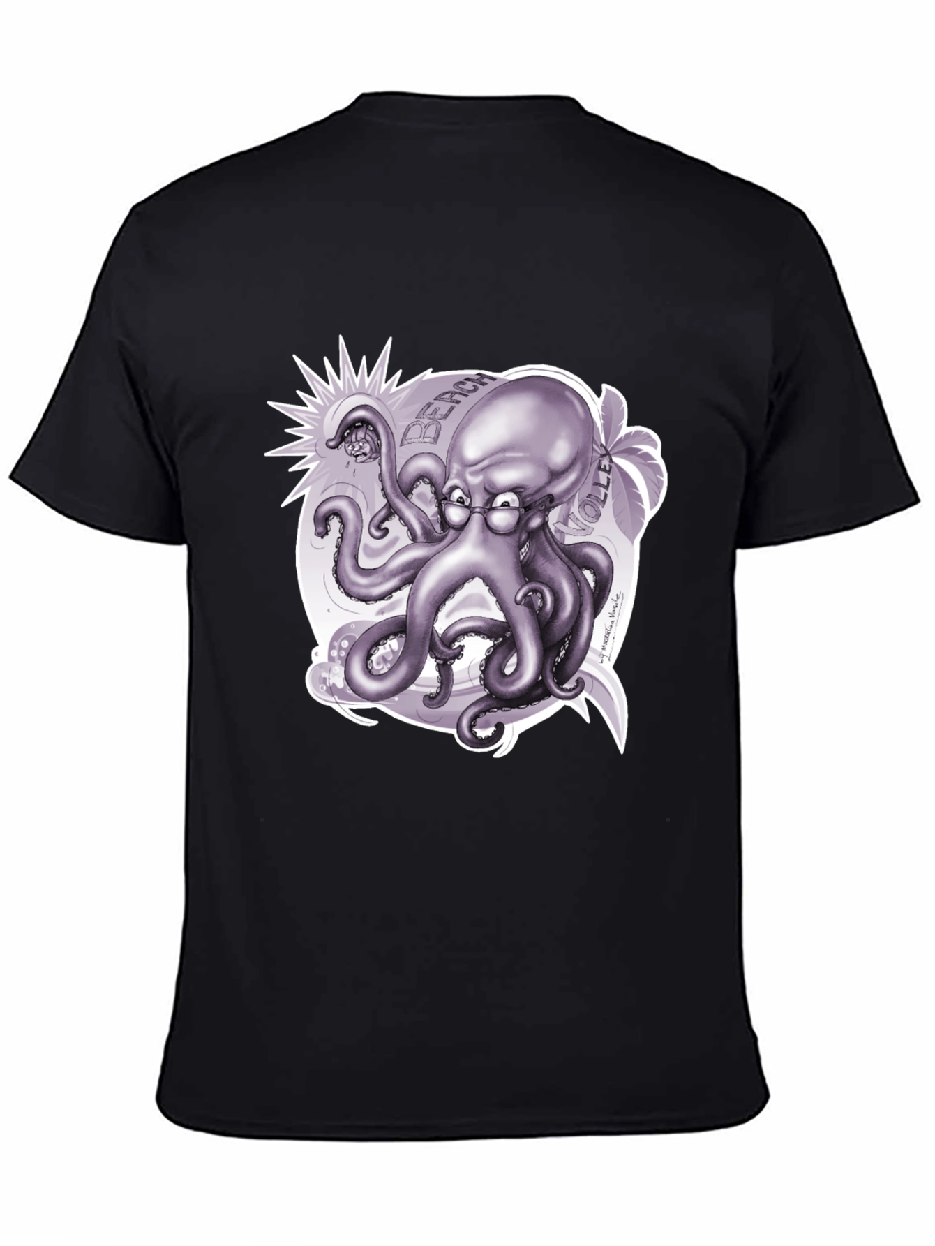 Black Octopus Beach Volleyball T-Shirt - Unique Design view 4