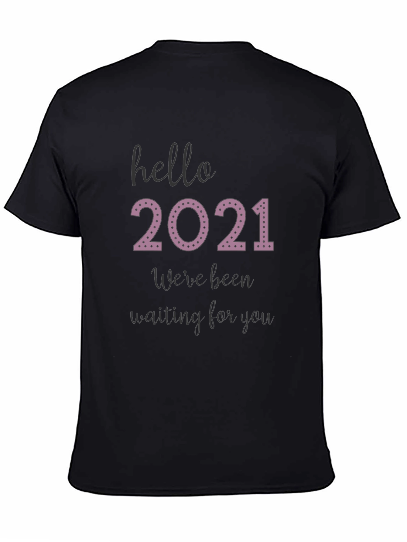 Black Hello 2021 Tee - Comfy Black Graphic T-Shirt view 4