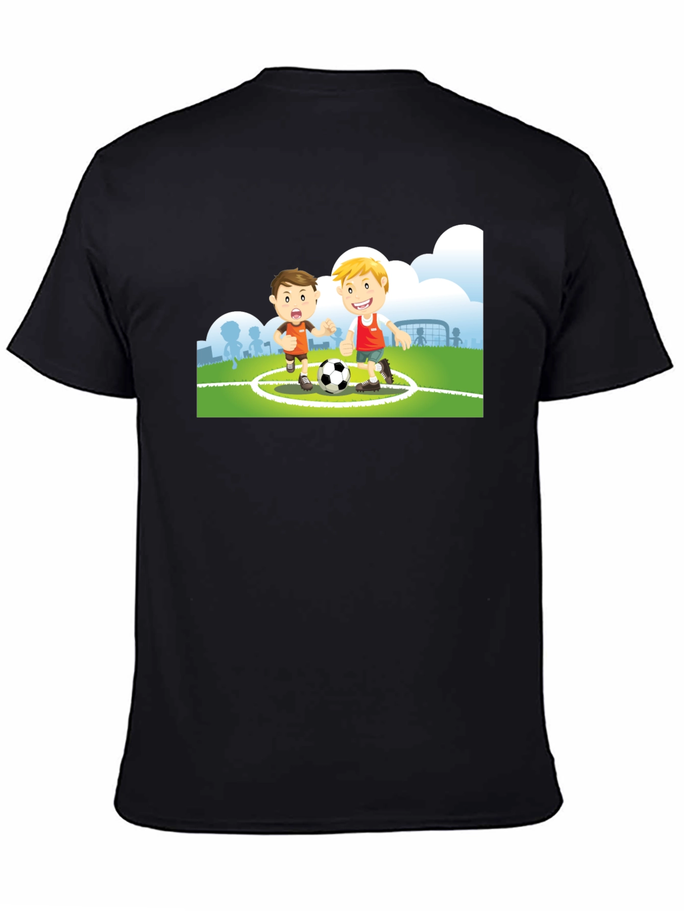 Black Cartoon Soccer Player Black T-Shirt view 4