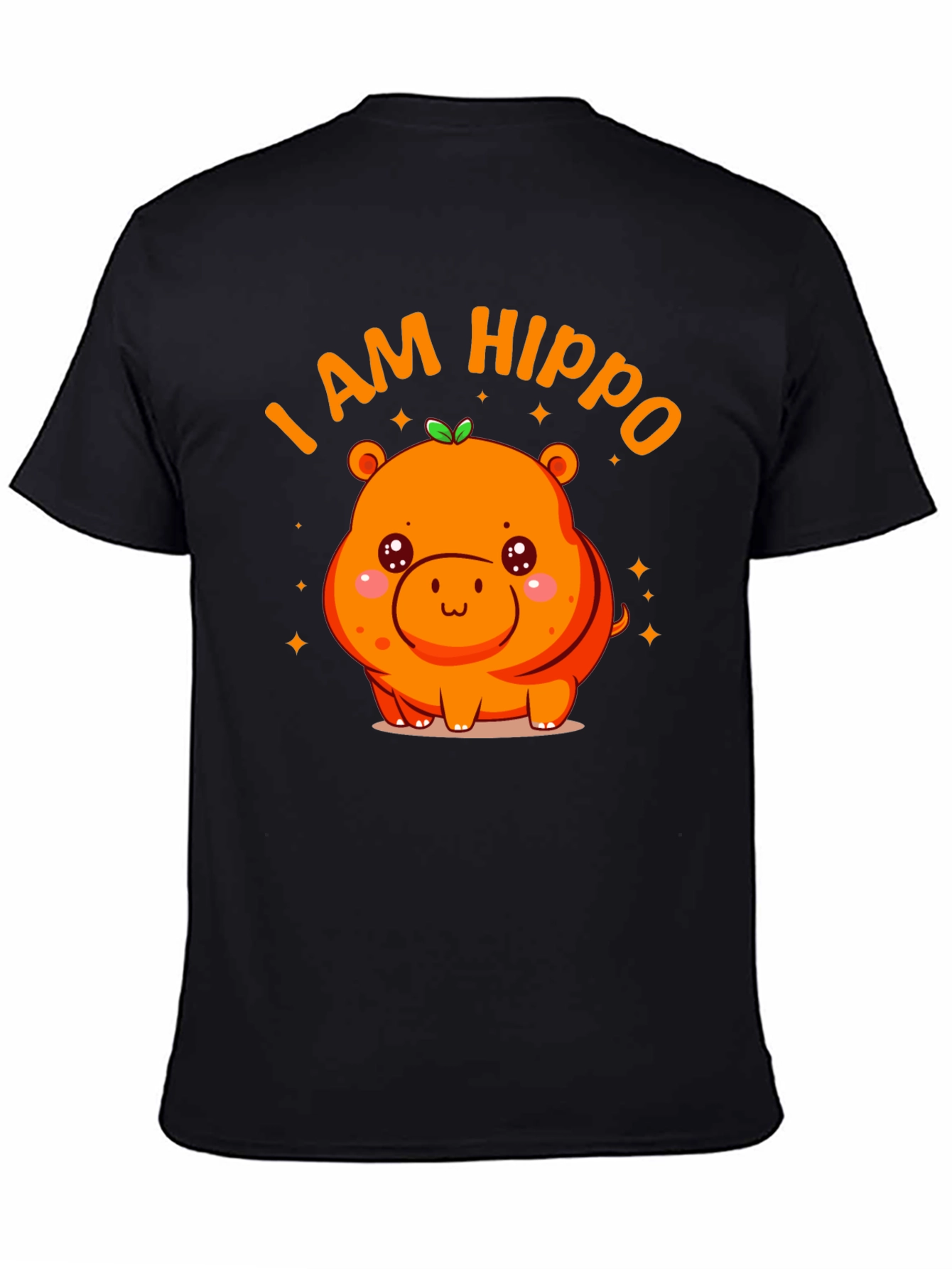 Black Cute "I AM HIPPO" Graphic Black T-Shirt view 4